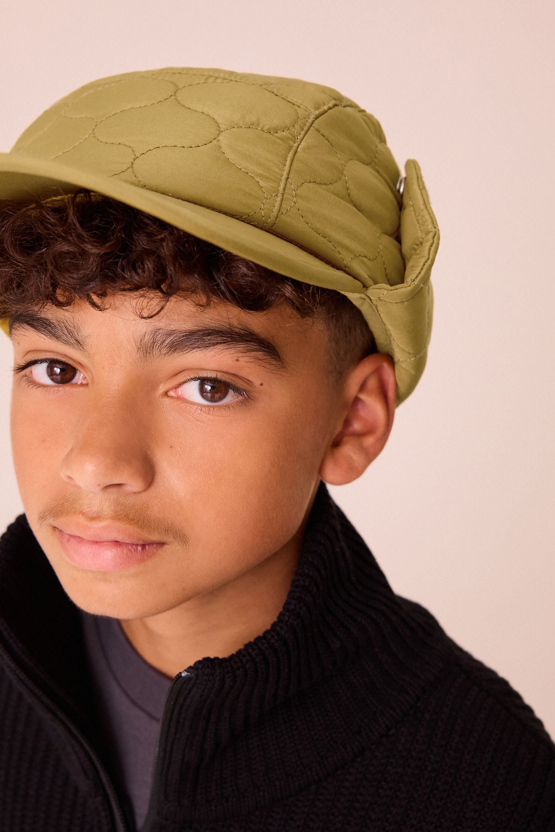 Khaki Green Quilted Trapper Style Cap (3-16yrs)