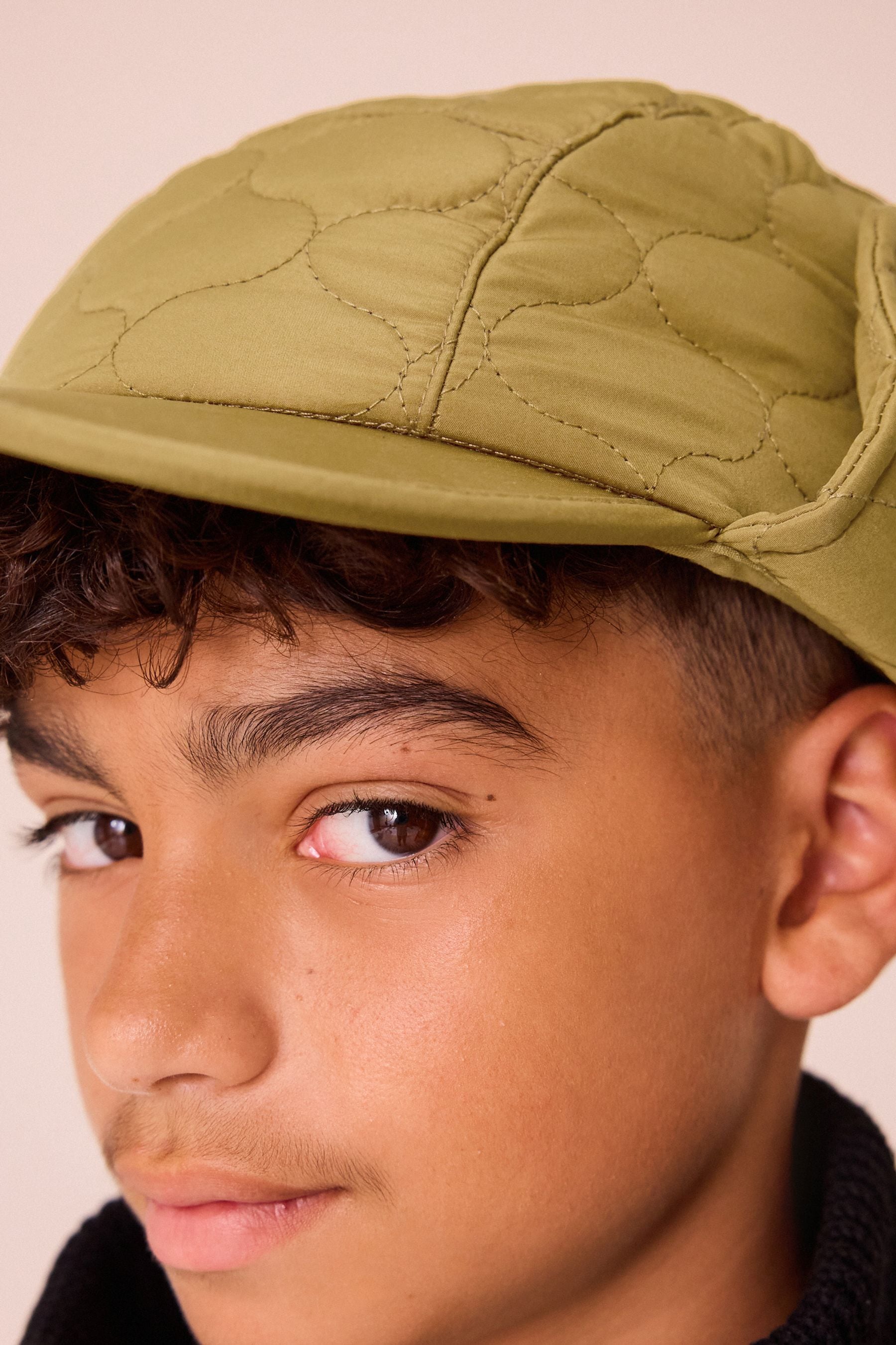 Khaki Green Quilted Trapper Style Cap (3-16yrs)