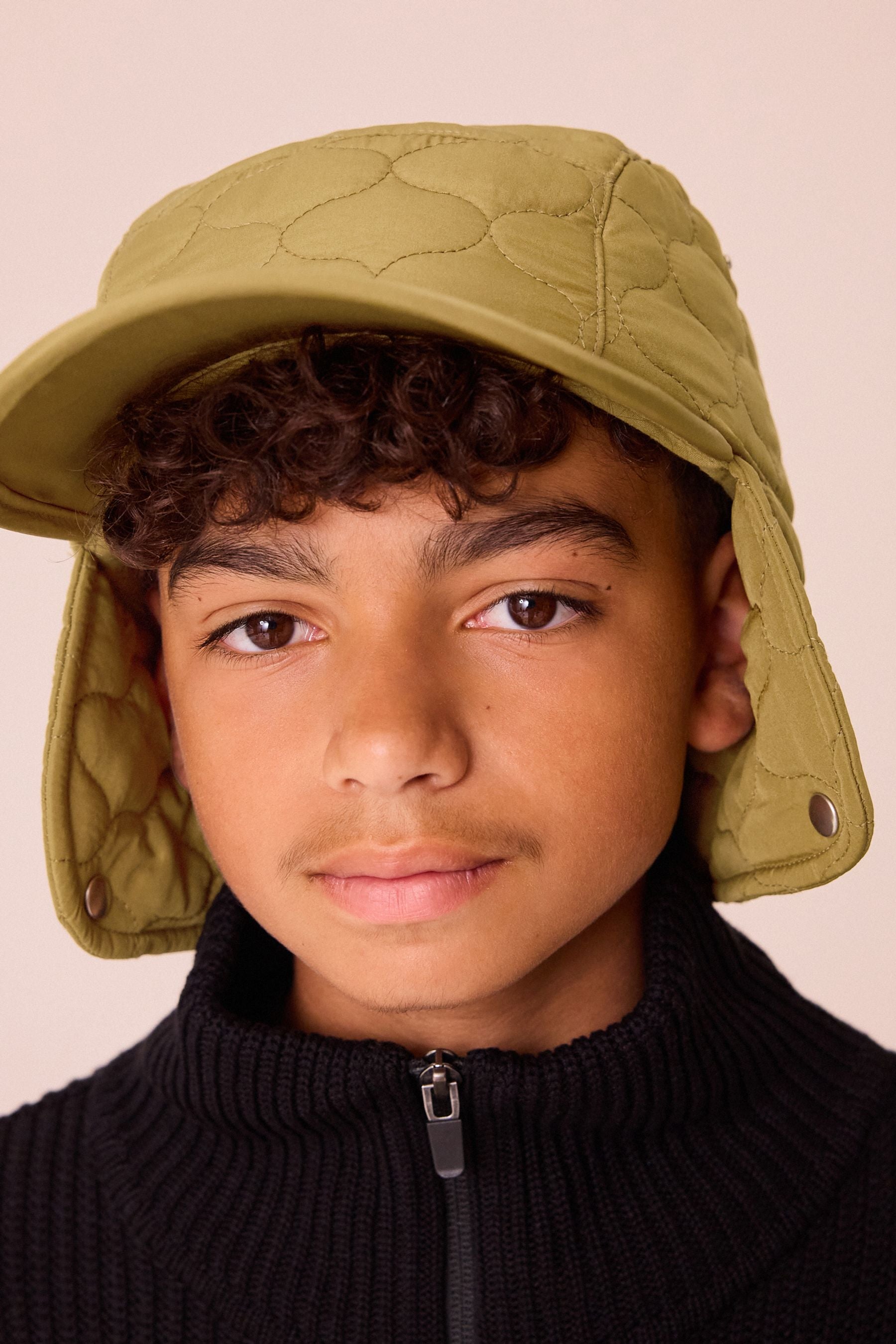 Khaki Green Quilted Trapper Style Cap (3-16yrs)