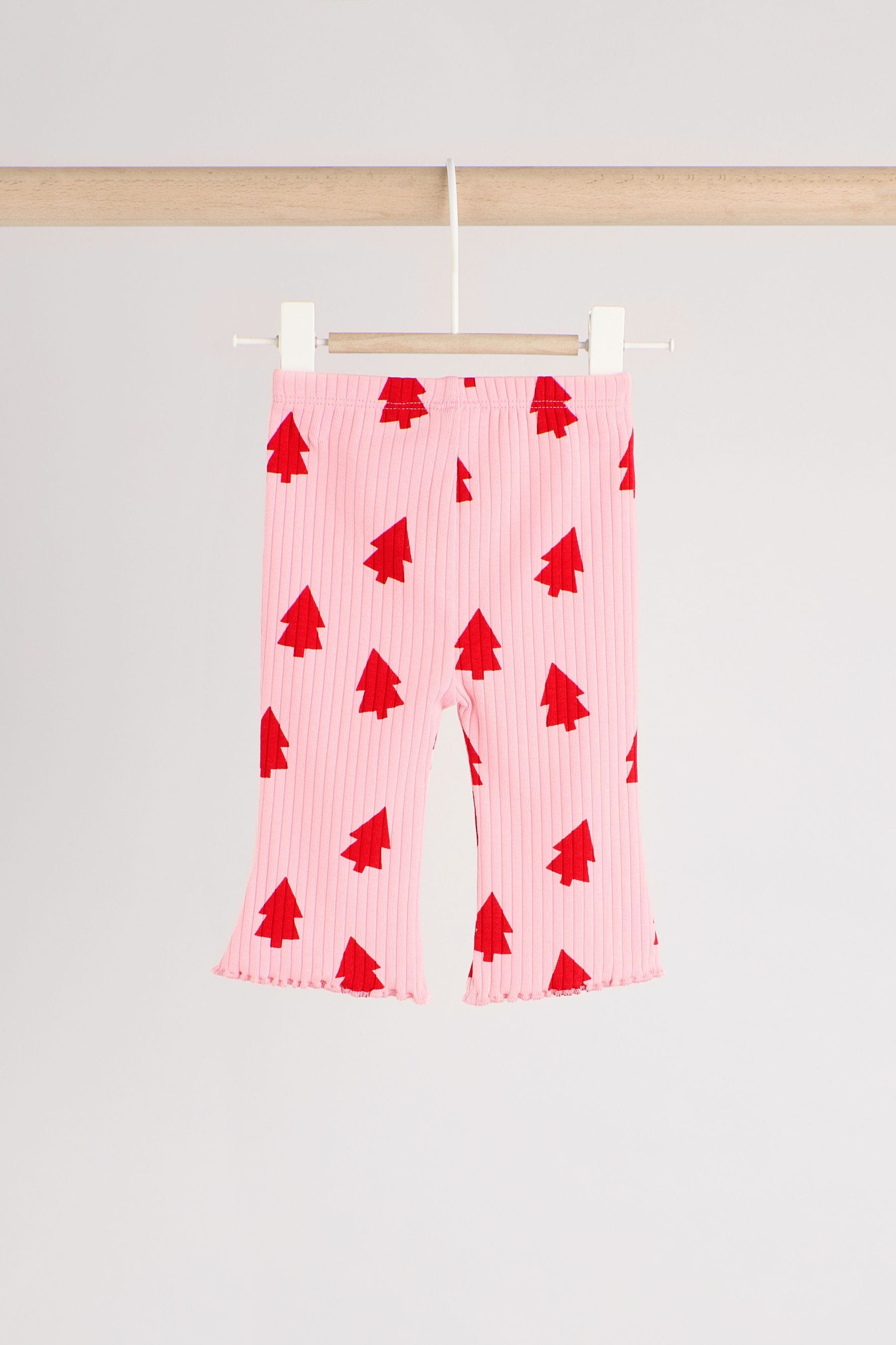 Pink Christmas Tree Print Baby Sweat Top And Leggings Set