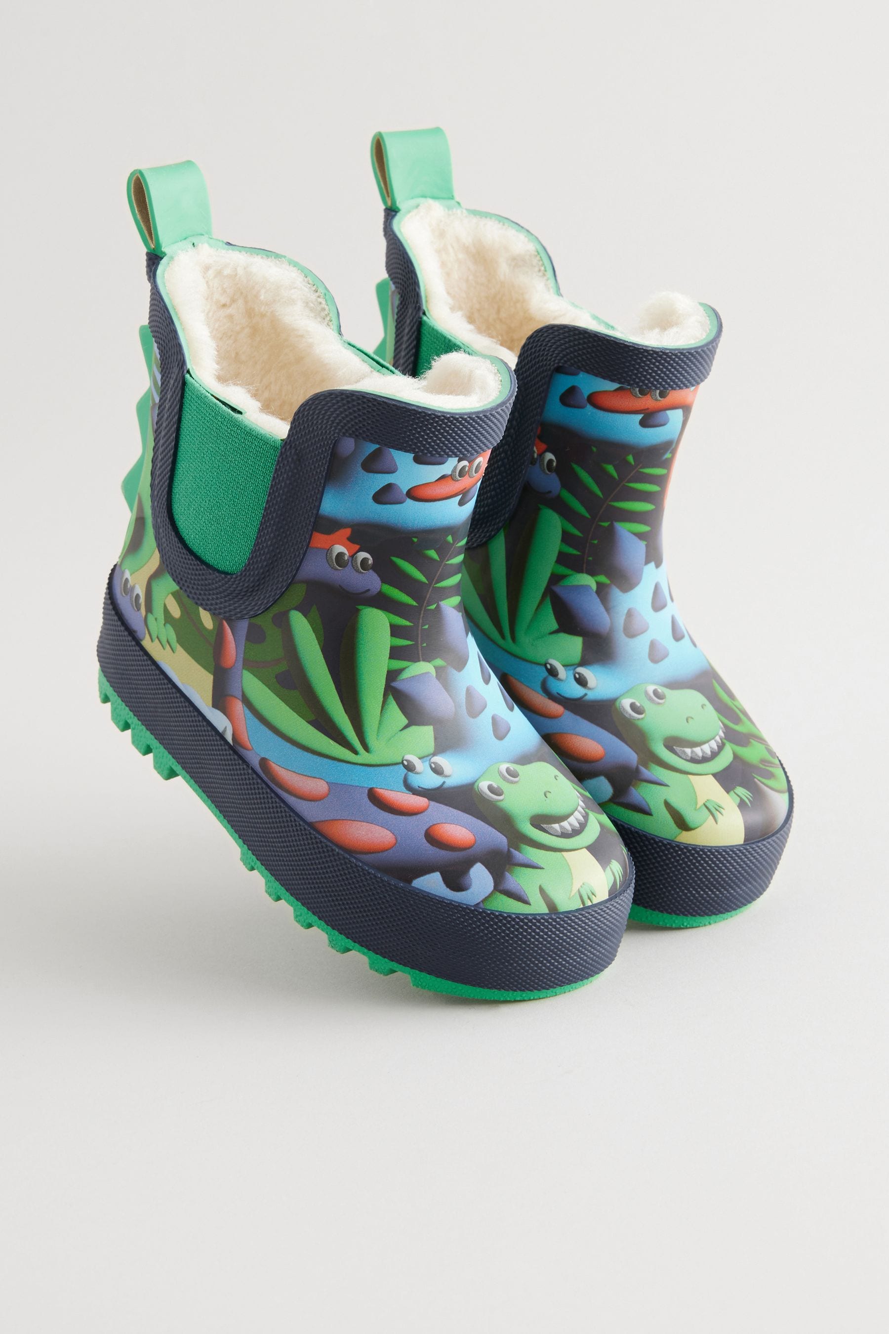 Green Dinosaur Print Warm Lined Ankle Wellies