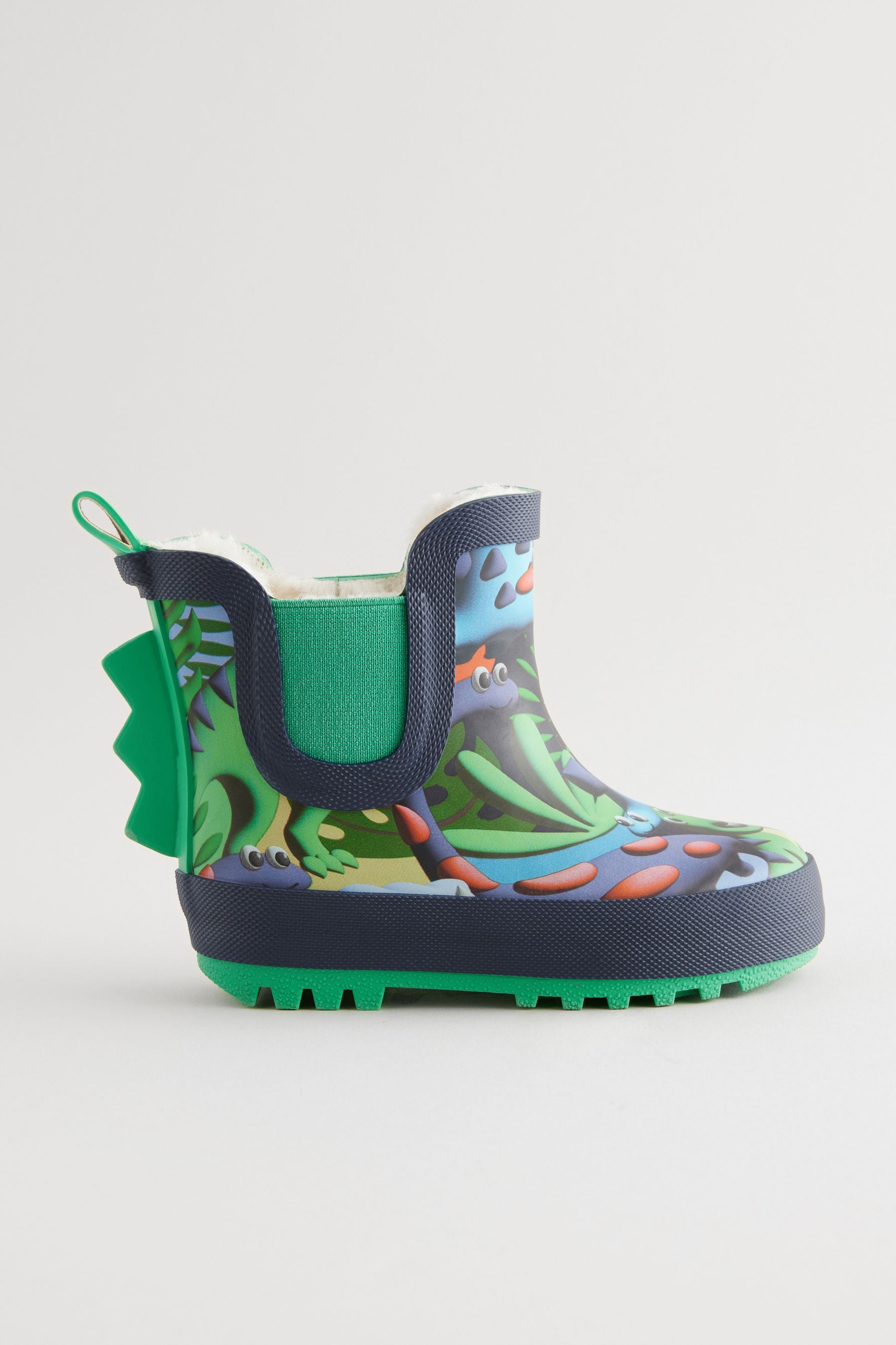 Green Dinosaur Print Warm Lined Ankle Wellies