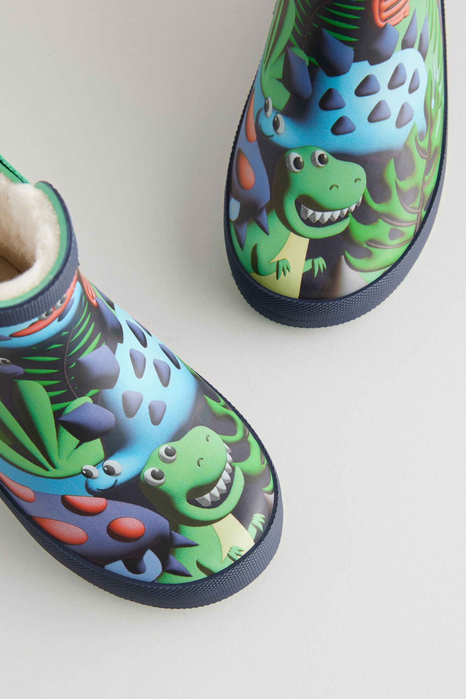 Green Dinosaur Print Warm Lined Ankle Wellies