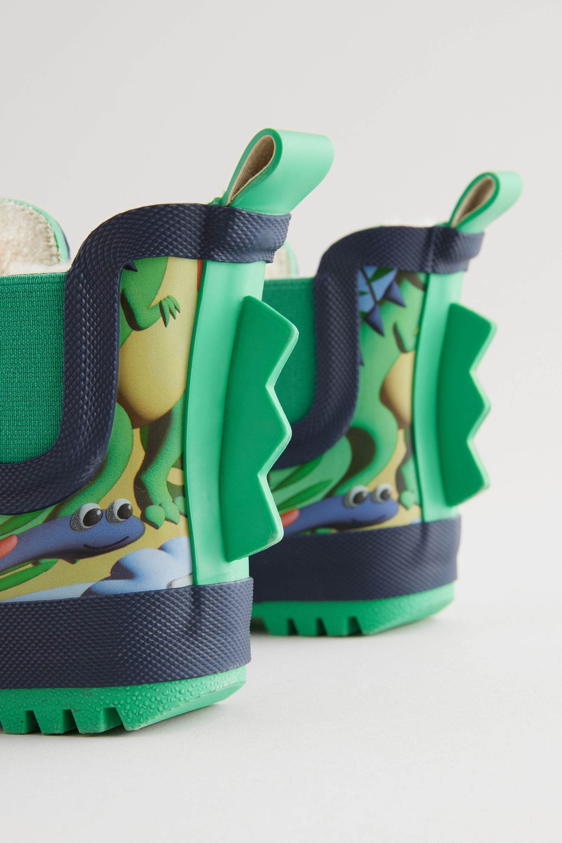 Green Dinosaur Print Warm Lined Ankle Wellies