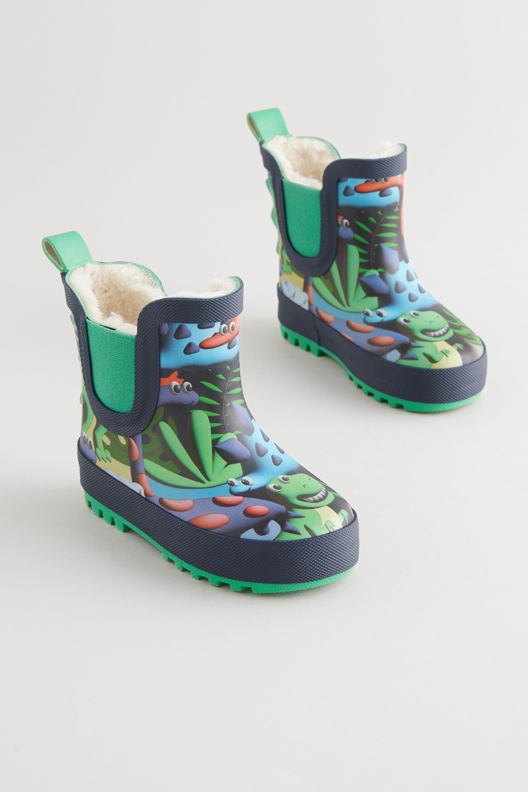 Green Dinosaur Print Warm Lined Ankle Wellies