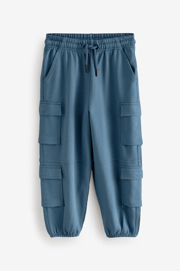 Blue 100% Cotton Parachute Style Jersey Joggers (3-16yrs)