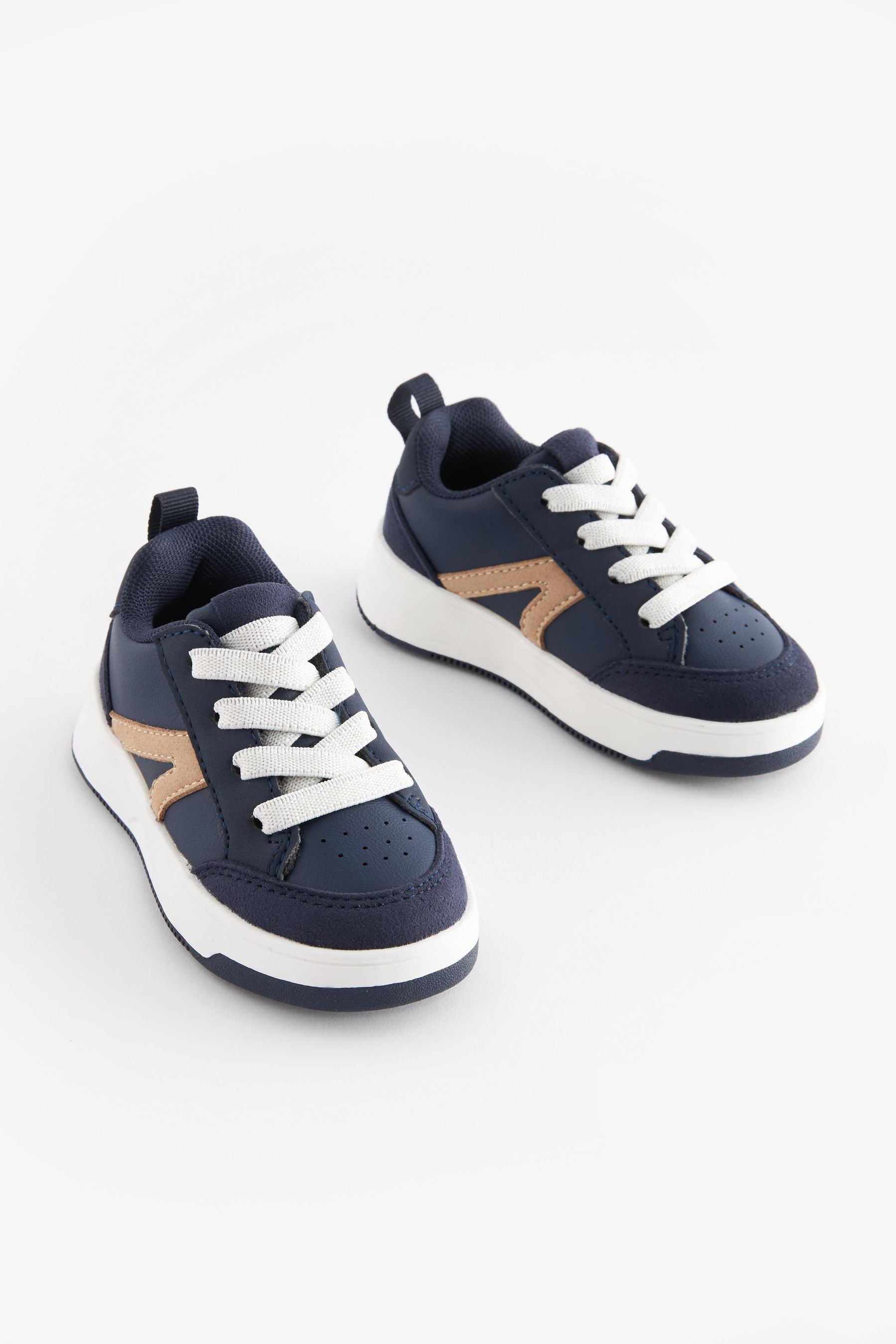 Navy Blue Wide Fit (G) Elastic Lace Trainers