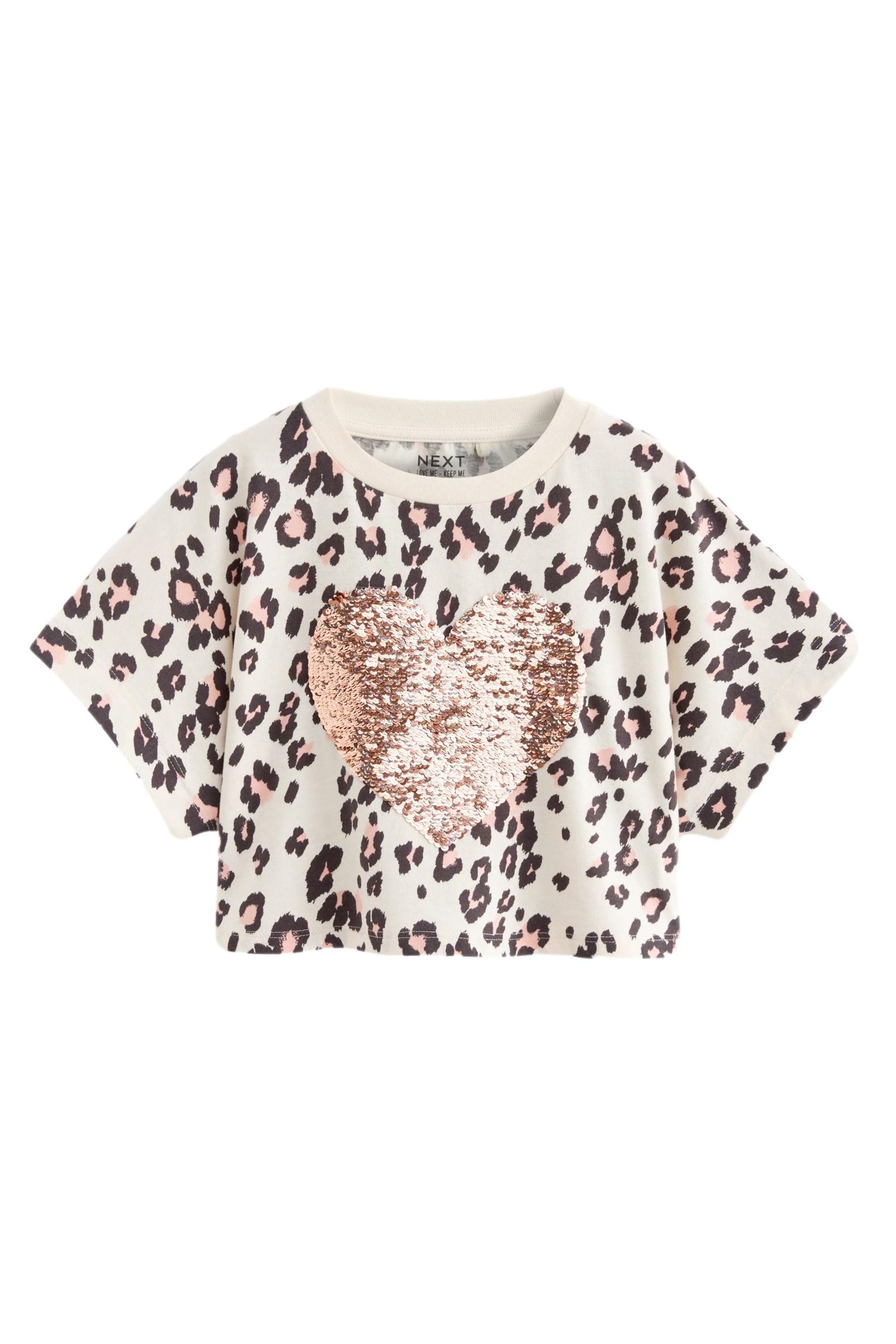 Neutral Animal Sequin Heart T-Shirt (3-16yrs)