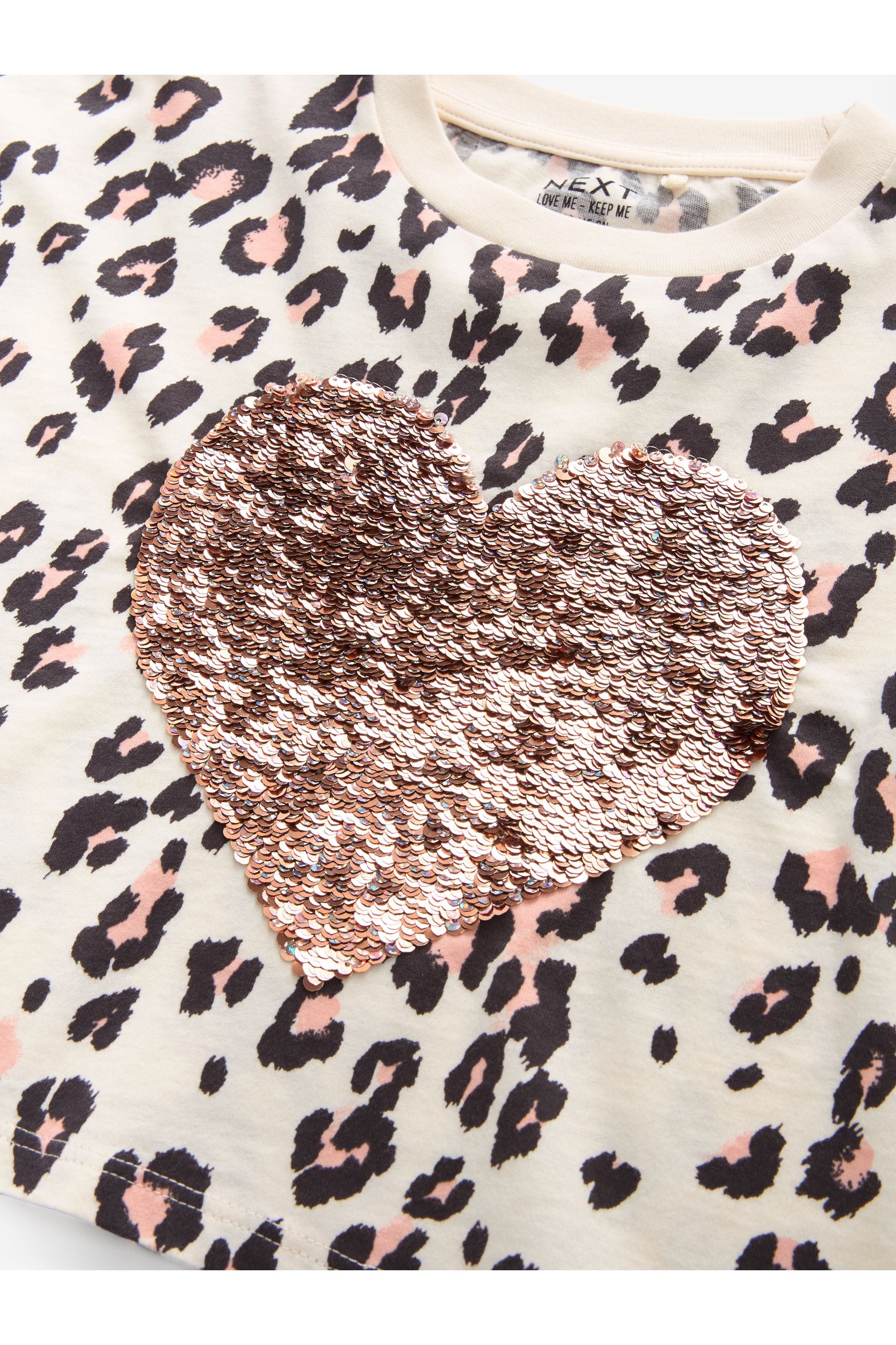 Neutral Animal Sequin Heart T-Shirt (3-16yrs)