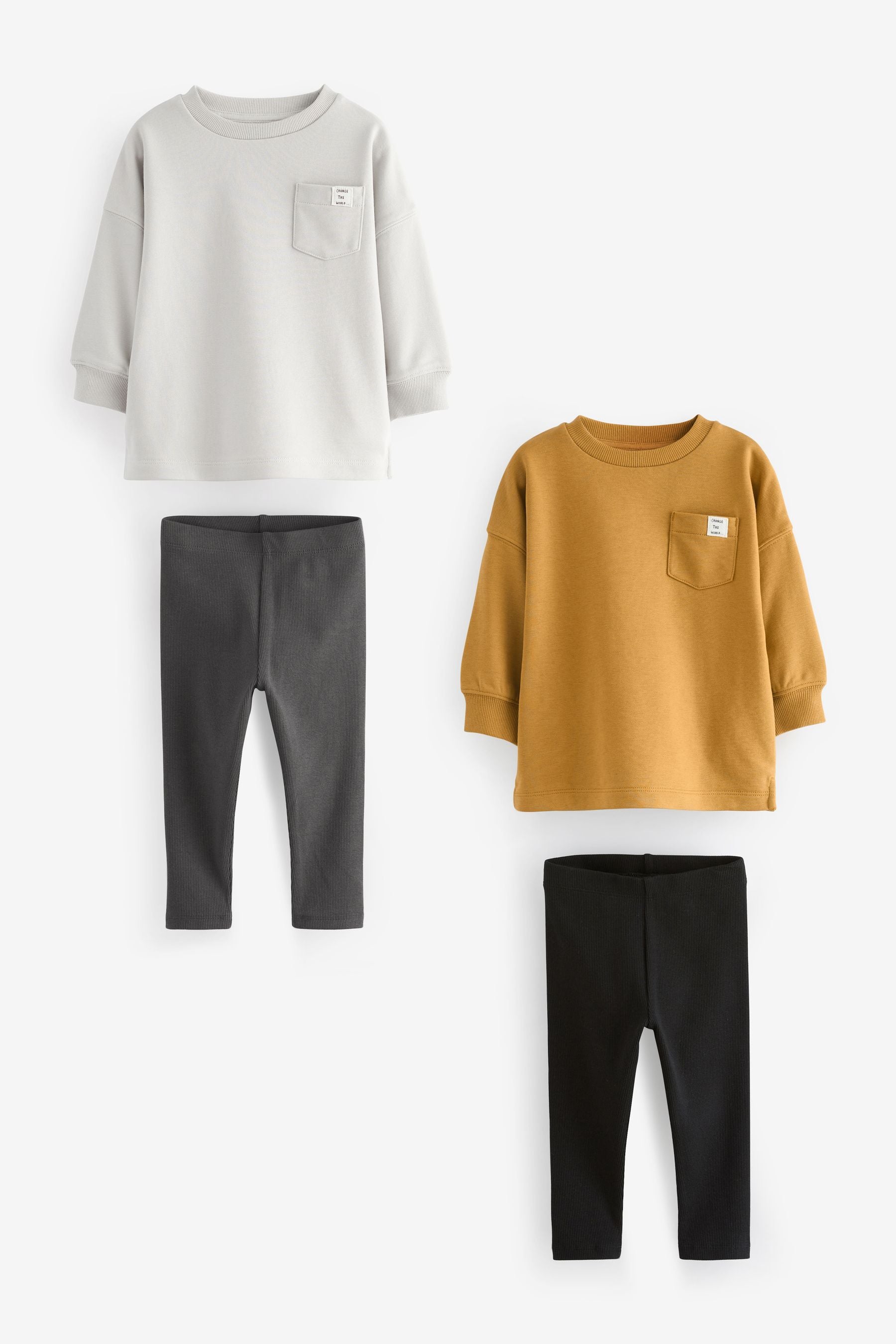 Grey/Ochre Yellow Long Sleeve T-Shirt & Leggings Set 2 Pack (3mths-7yrs)