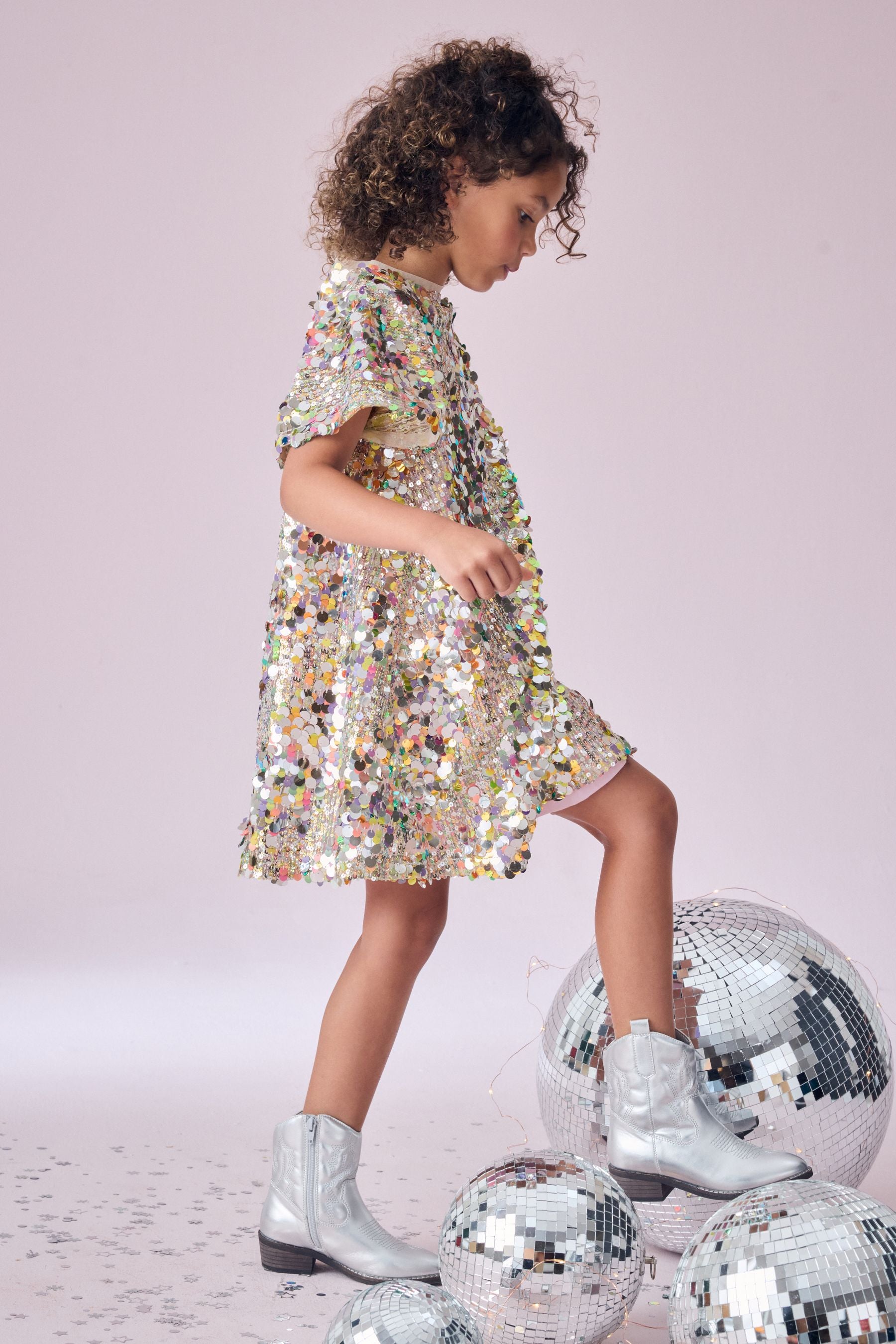 Multi Sequin Angel Sleeve Party Dress (3-14yrs)