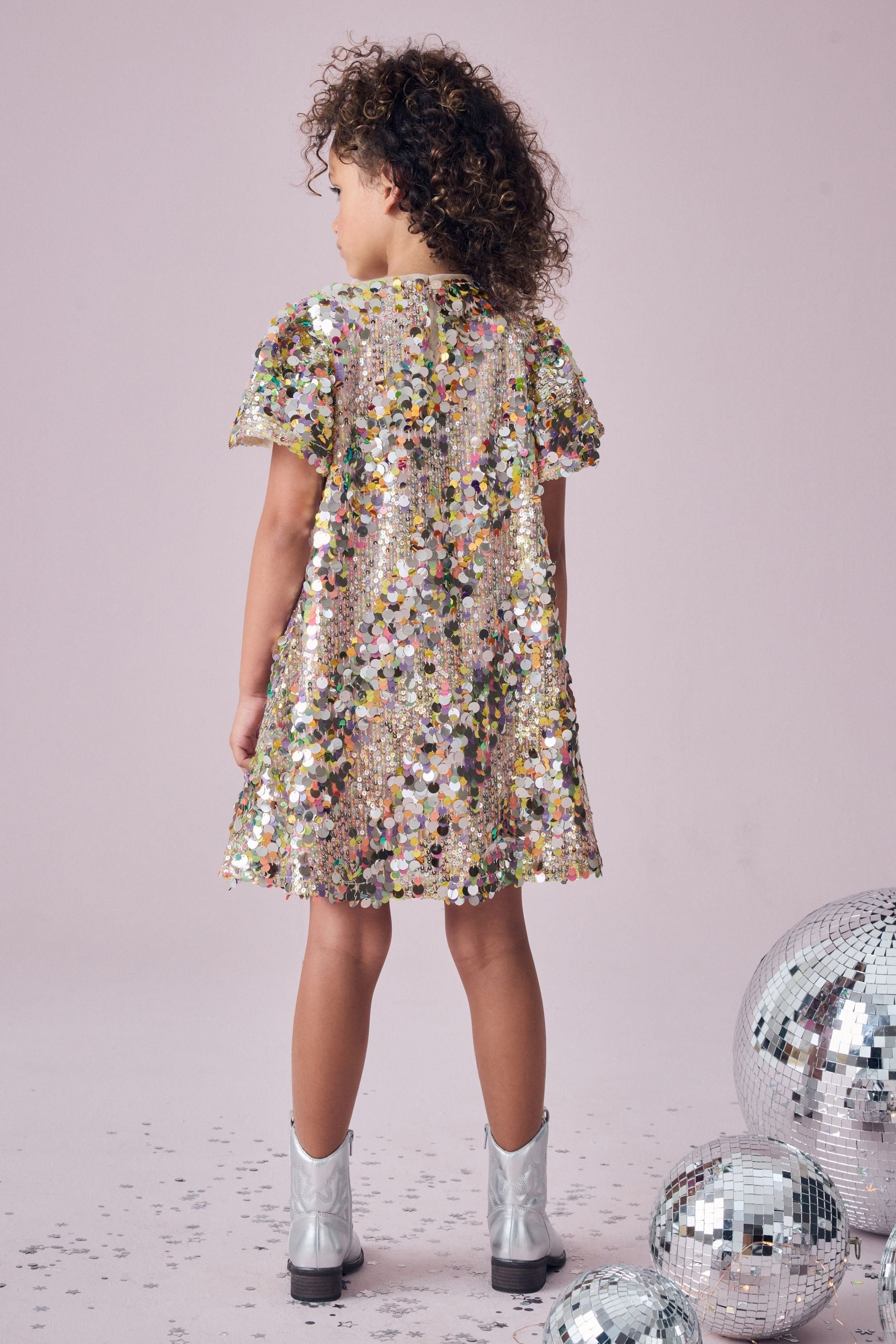 Multi Sequin Angel Sleeve Party Dress (3-14yrs)