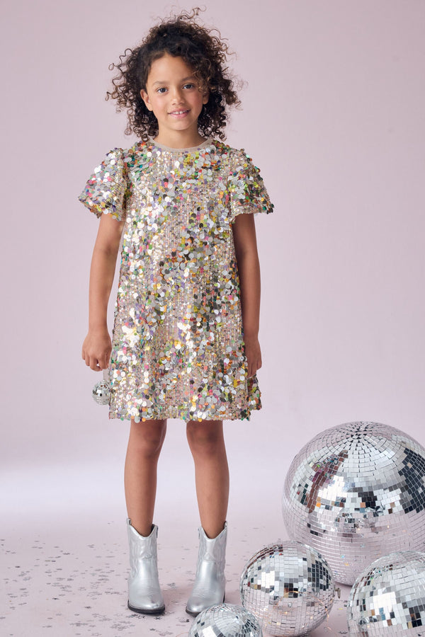 Multi Sequin Angel Sleeve Party Dress (3-14yrs)