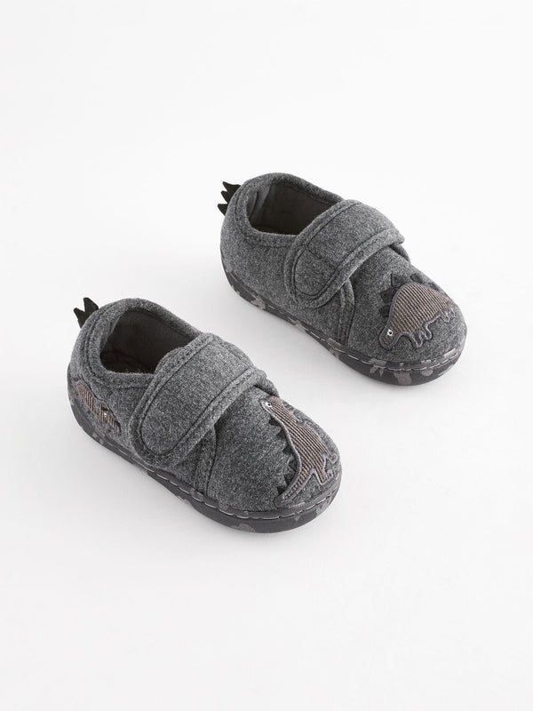 Grey Dino Touch Fastening Cupsole Slippers