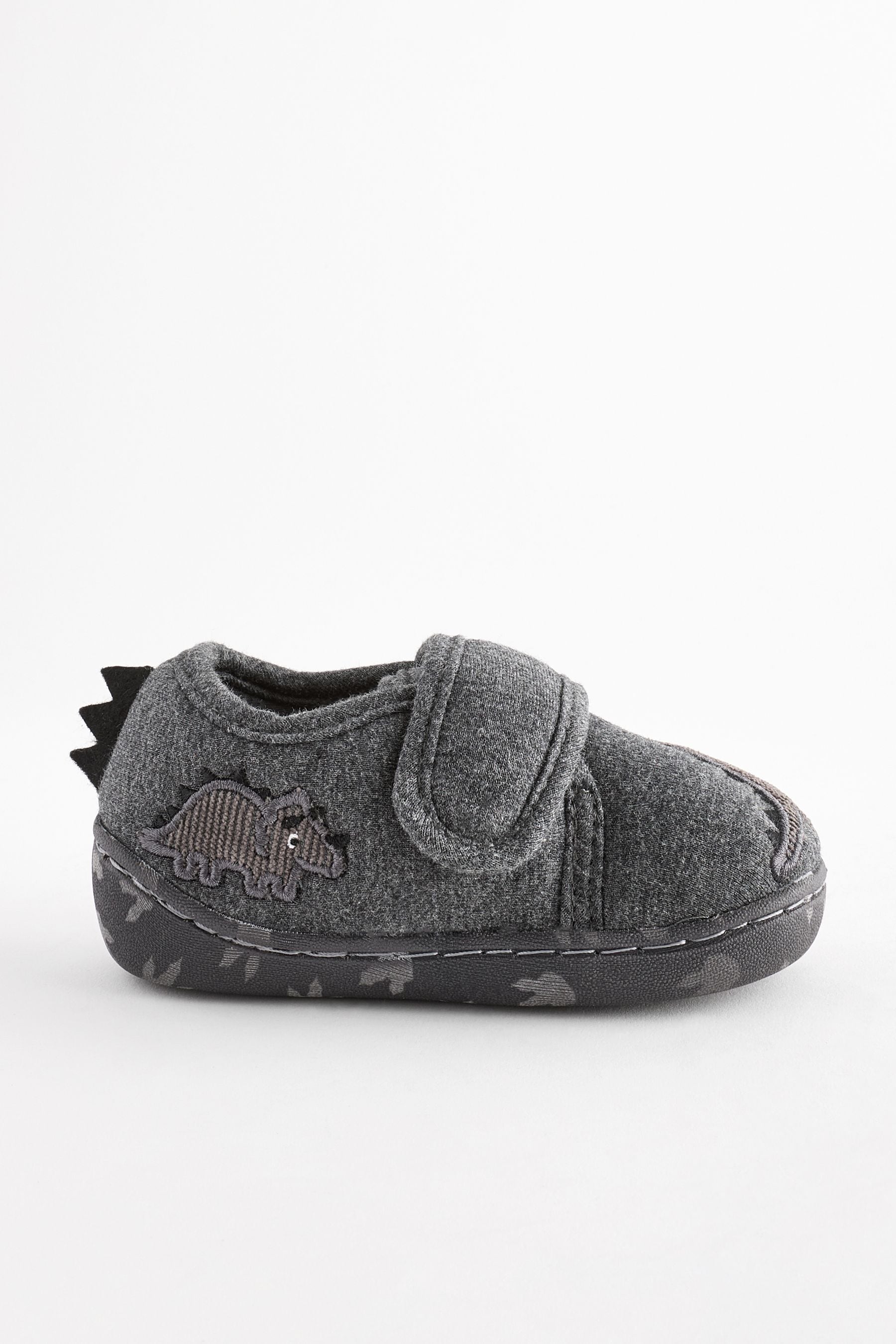 Grey Dino Touch Fastening Cupsole Slippers