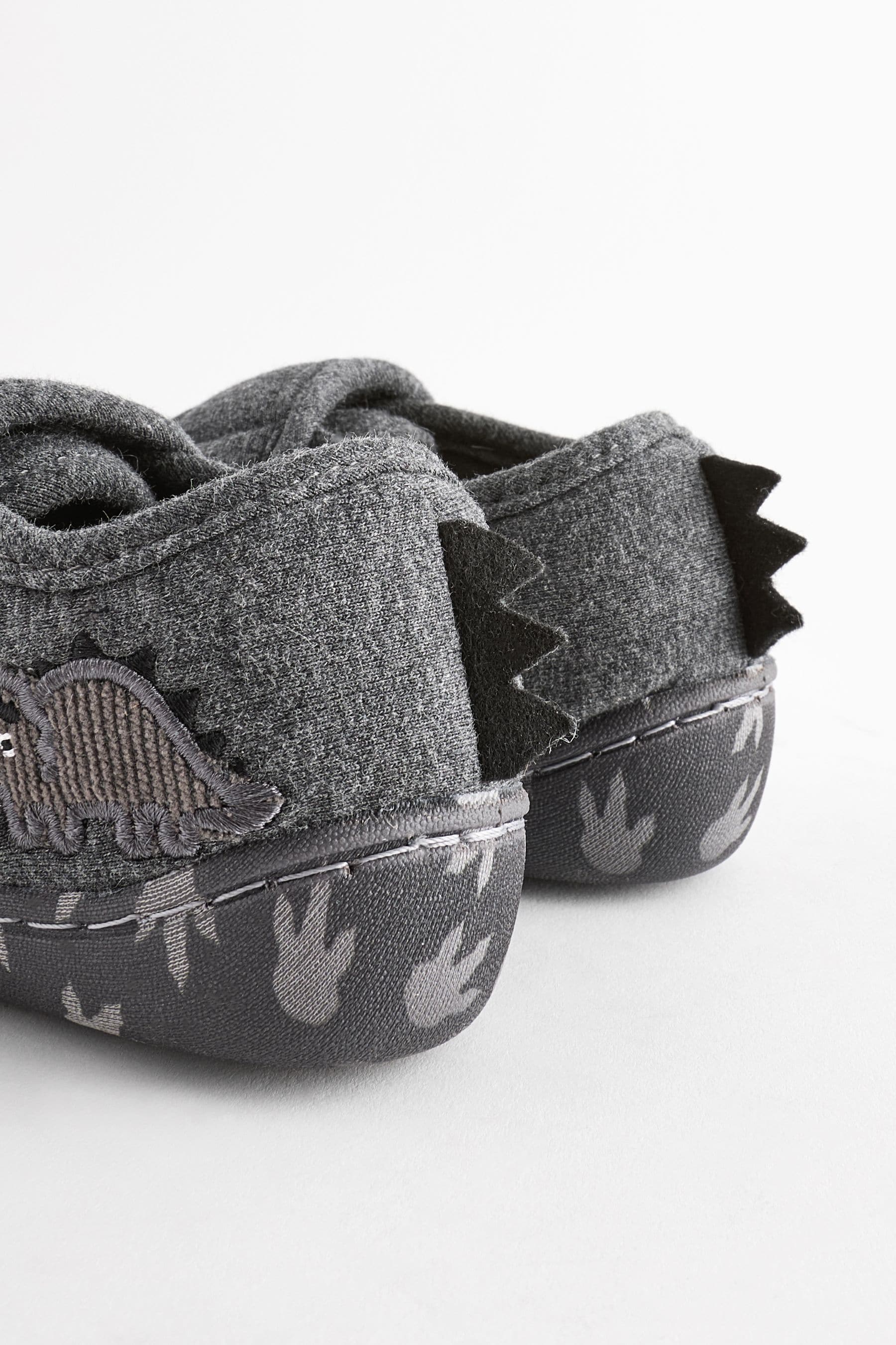 Grey Dino Touch Fastening Cupsole Slippers