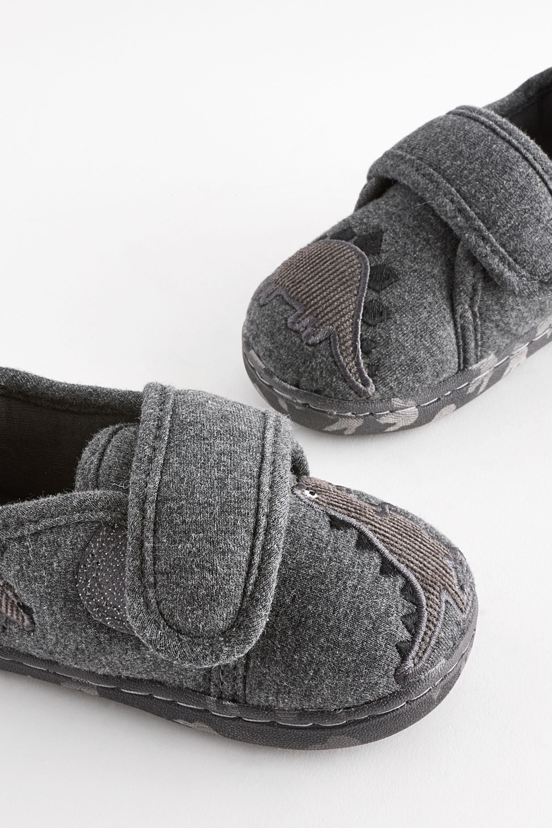 Grey Dino Touch Fastening Cupsole Slippers