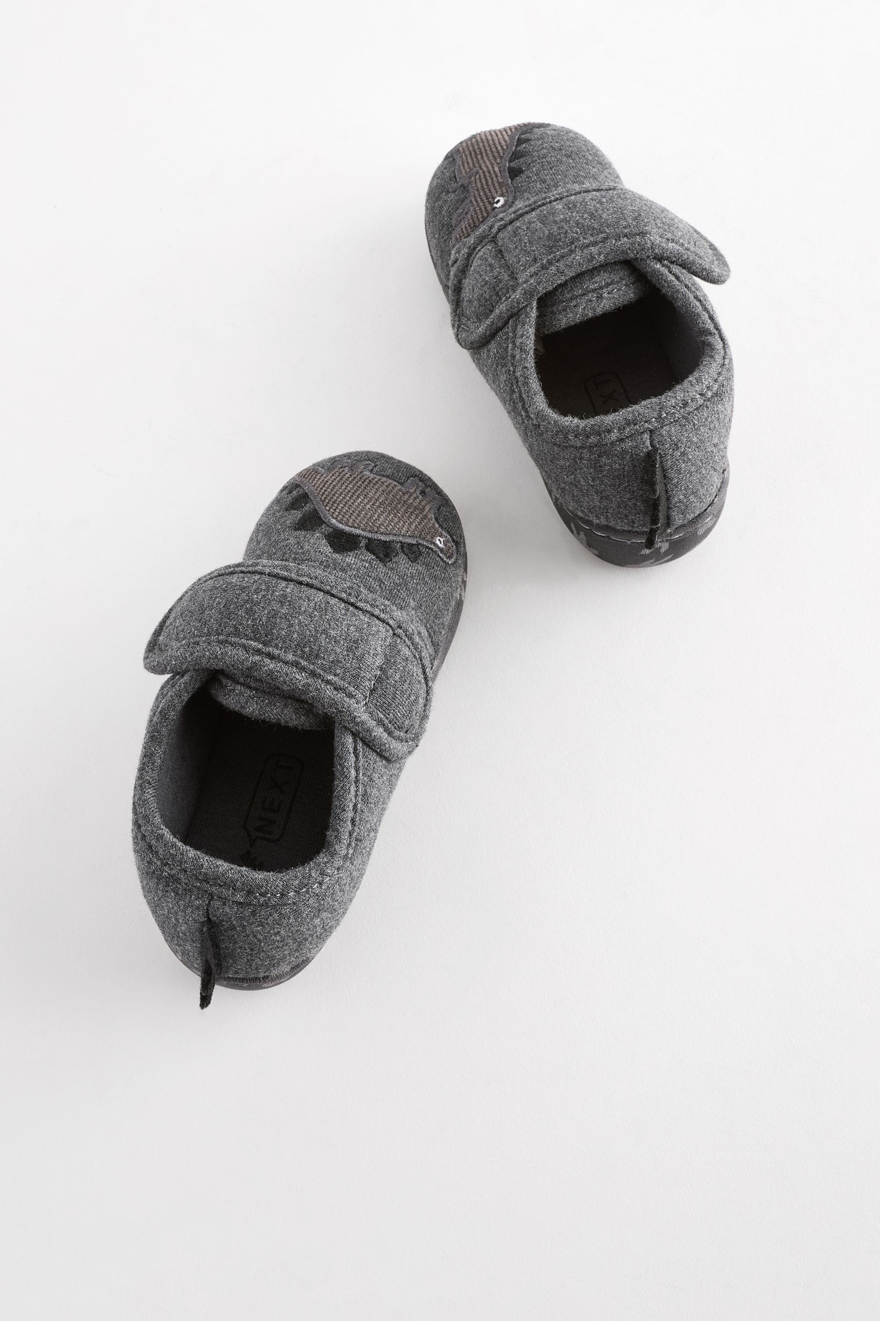 Grey Dino Touch Fastening Cupsole Slippers