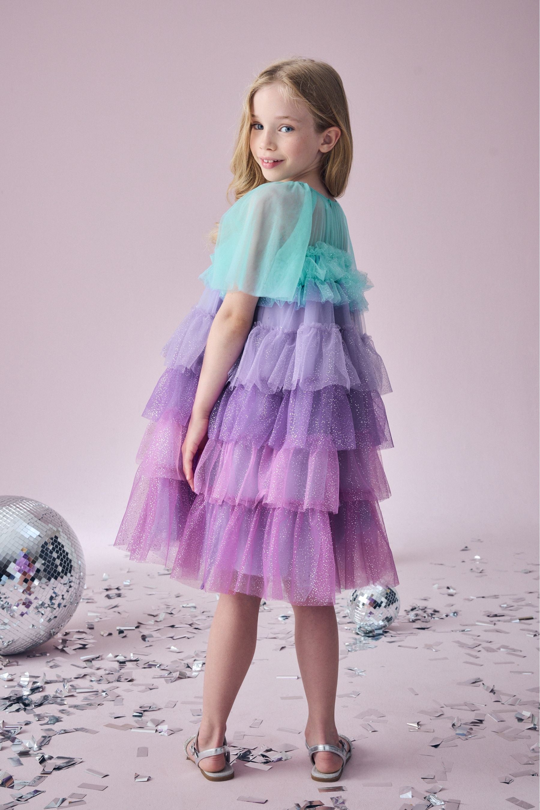 Purple/Blue Tiered Sparkle Mesh Dress (3-12yrs)