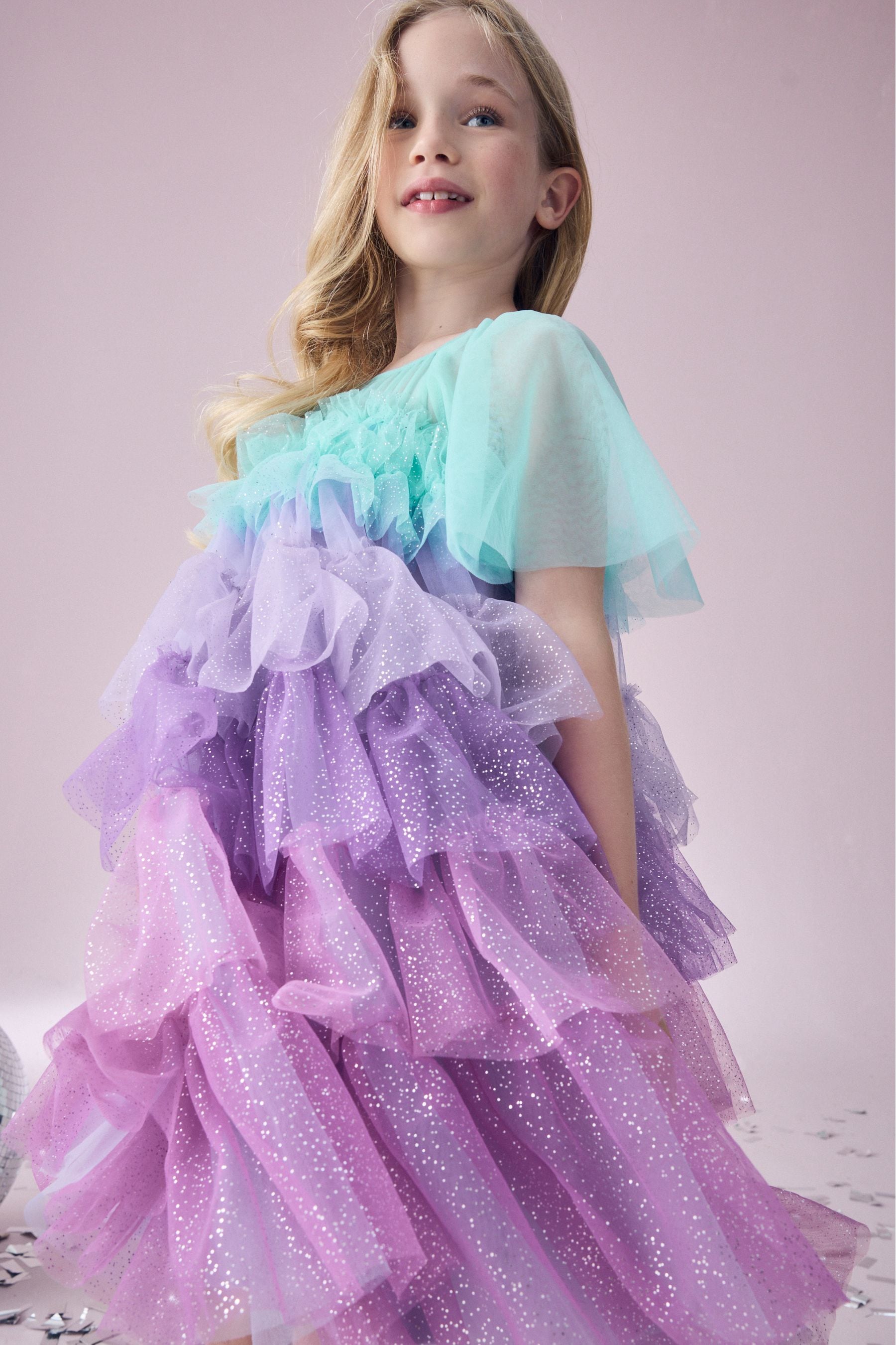 Purple/Blue Tiered Sparkle Mesh Dress (3-12yrs)