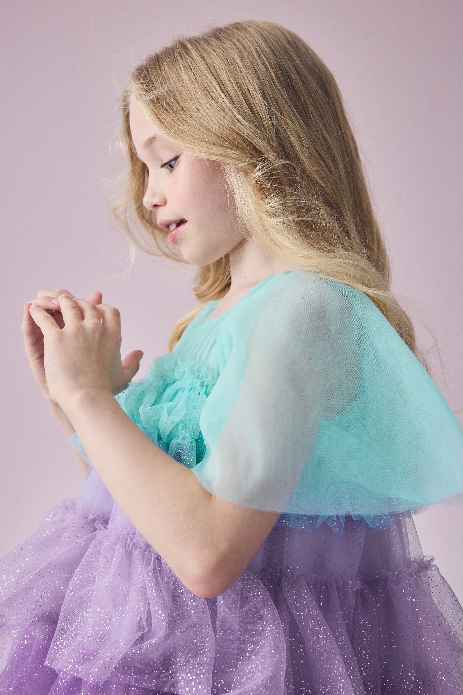 Purple/Blue Tiered Sparkle Mesh Dress (3-12yrs)