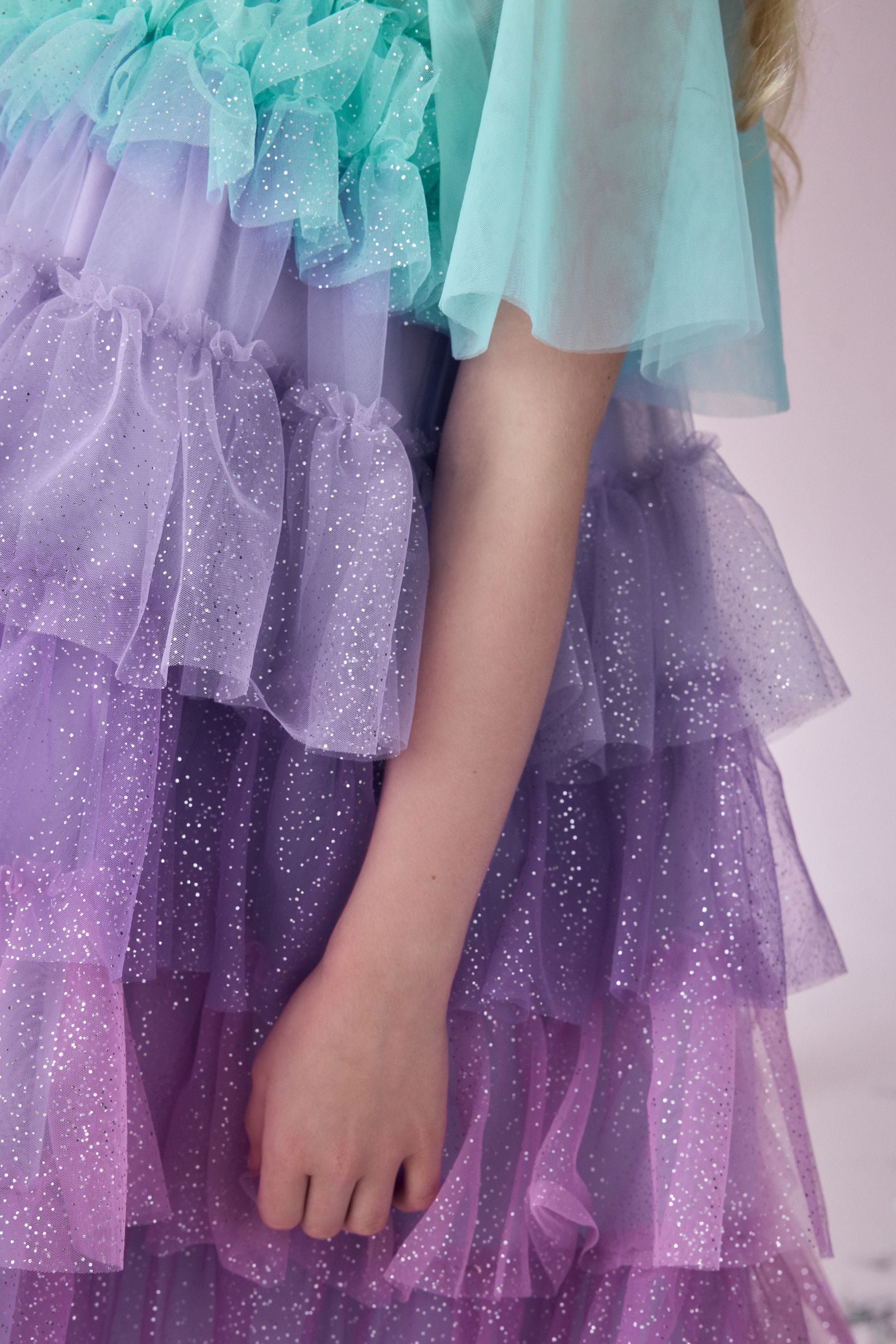 Purple/Blue Tiered Sparkle Mesh Dress (3-12yrs)