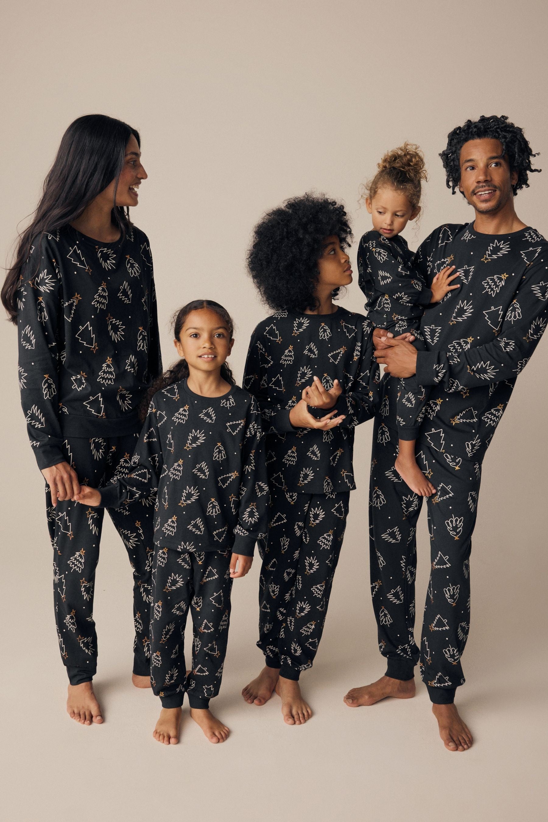 Black/White Matching Family Kids Christmas Tree 100% Cotton Pyjamas (9mths-16yrs)