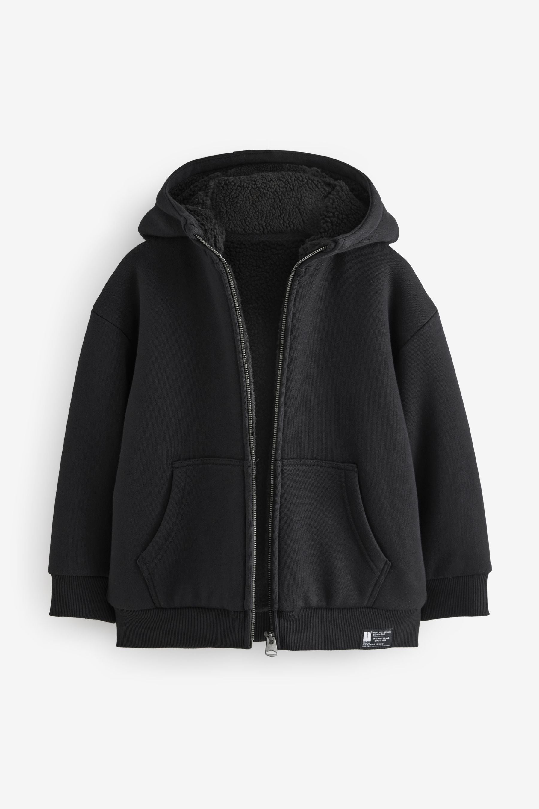 Black Fleece Lined Zip Through Hoodie (3-16yrs)