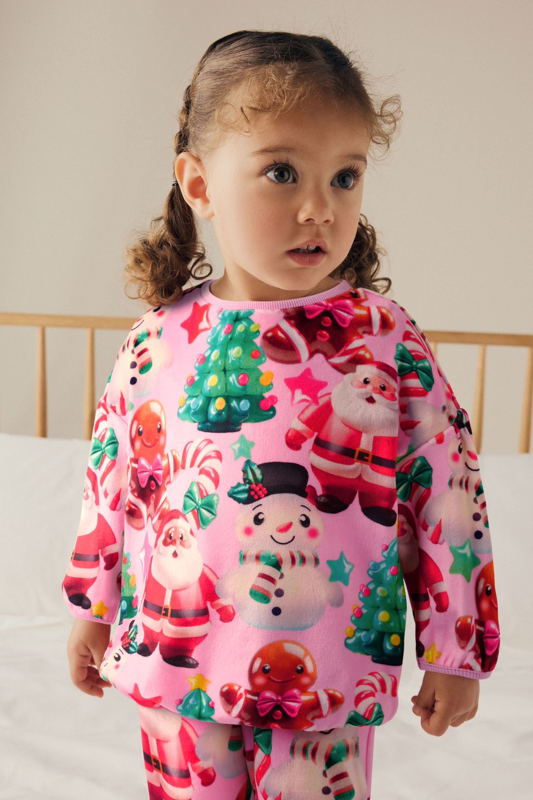 Pink Christmas Santa Cosy Fleece Pyjamas (9mths-16yrs)