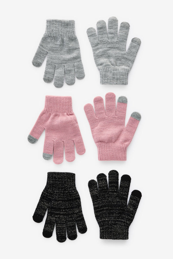 Pink/Grey/Black Sparkle Magic Gloves 3 Pack (3-16yrs)