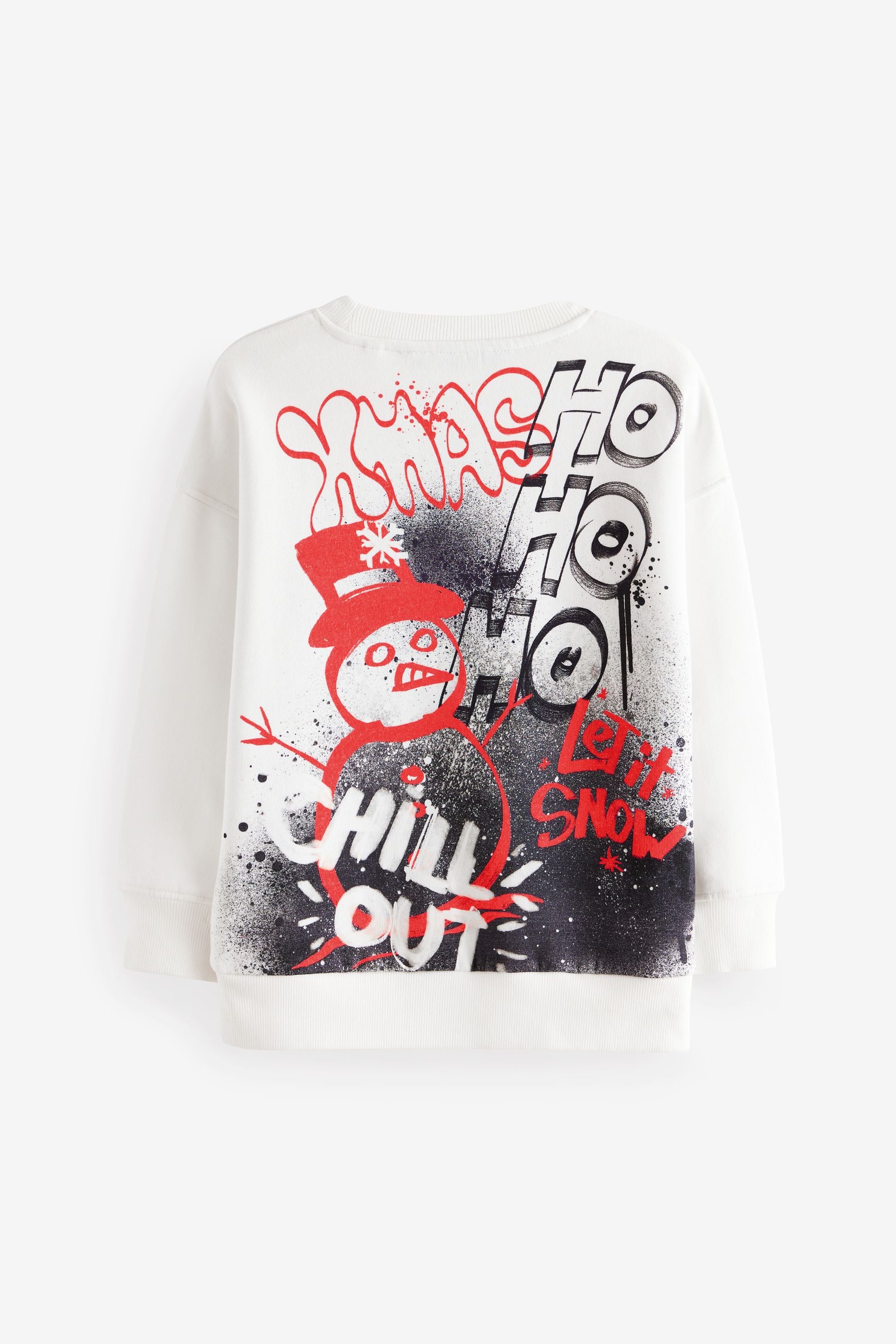 White Graffiti Christmas Graphic Crew Neck 100% Cotton Sweatshirt (3-16yrs)