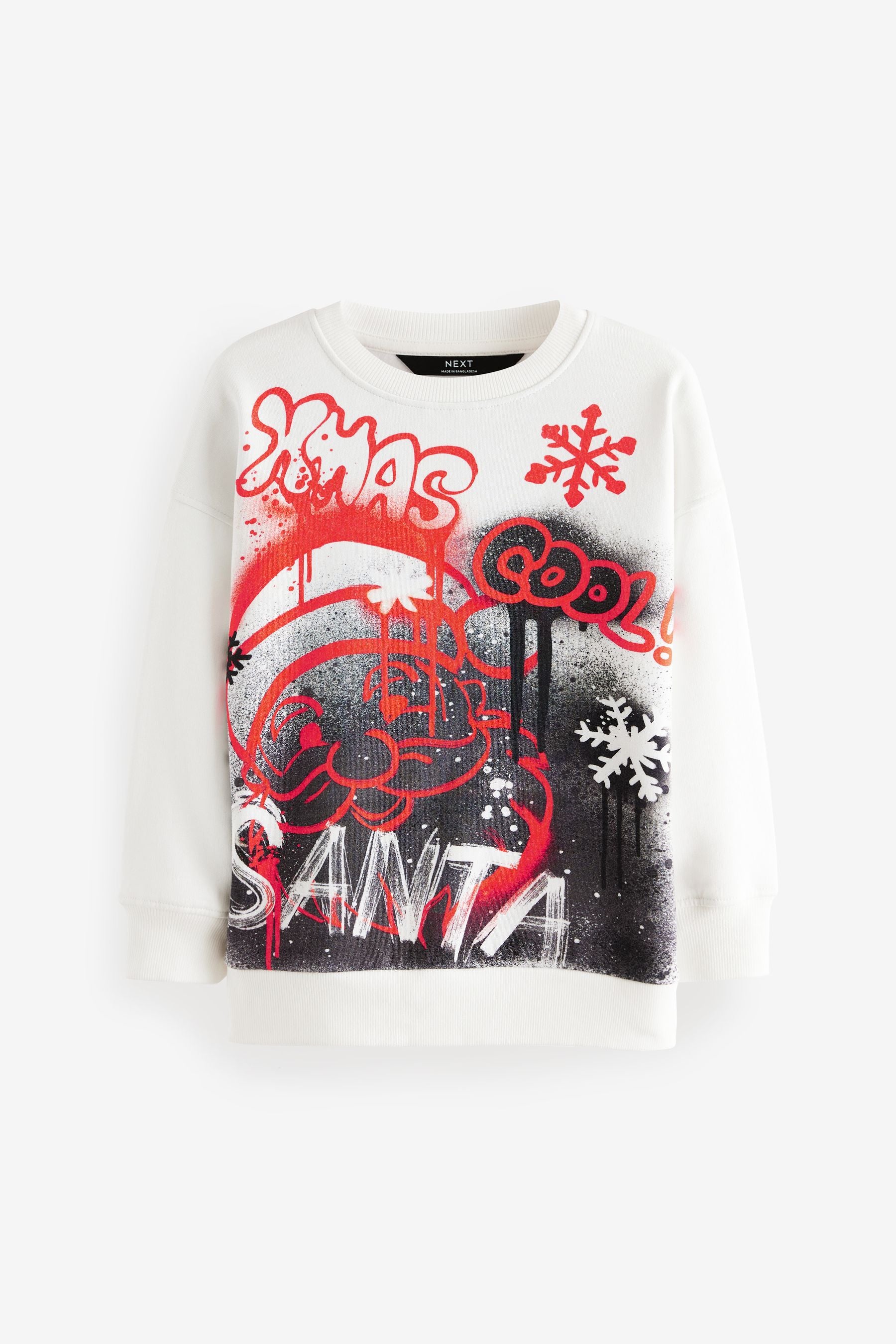 White Graffiti Christmas Graphic Crew Neck 100% Cotton Sweatshirt (3-16yrs)