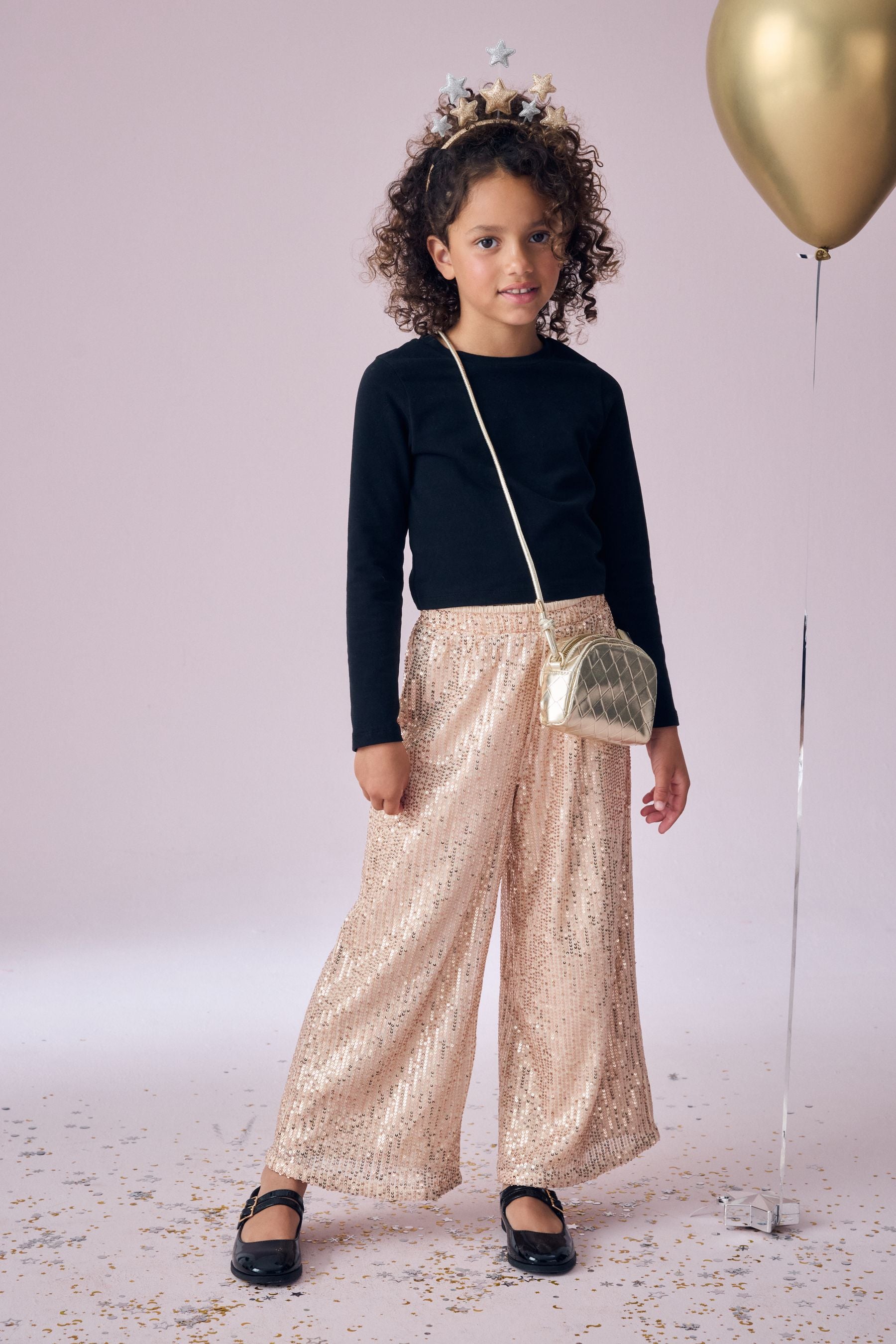 Gold Wide Leg Sequin Trousers (3-16yrs)