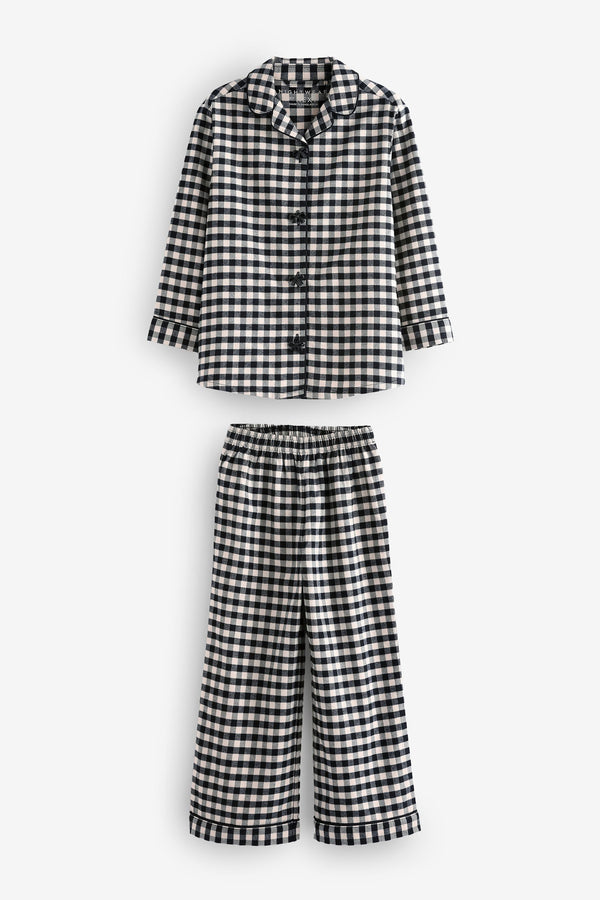 Monochrome Gingham Woven Button Through 100% Cotton Pyjamas 1 Pack (3-16yrs)