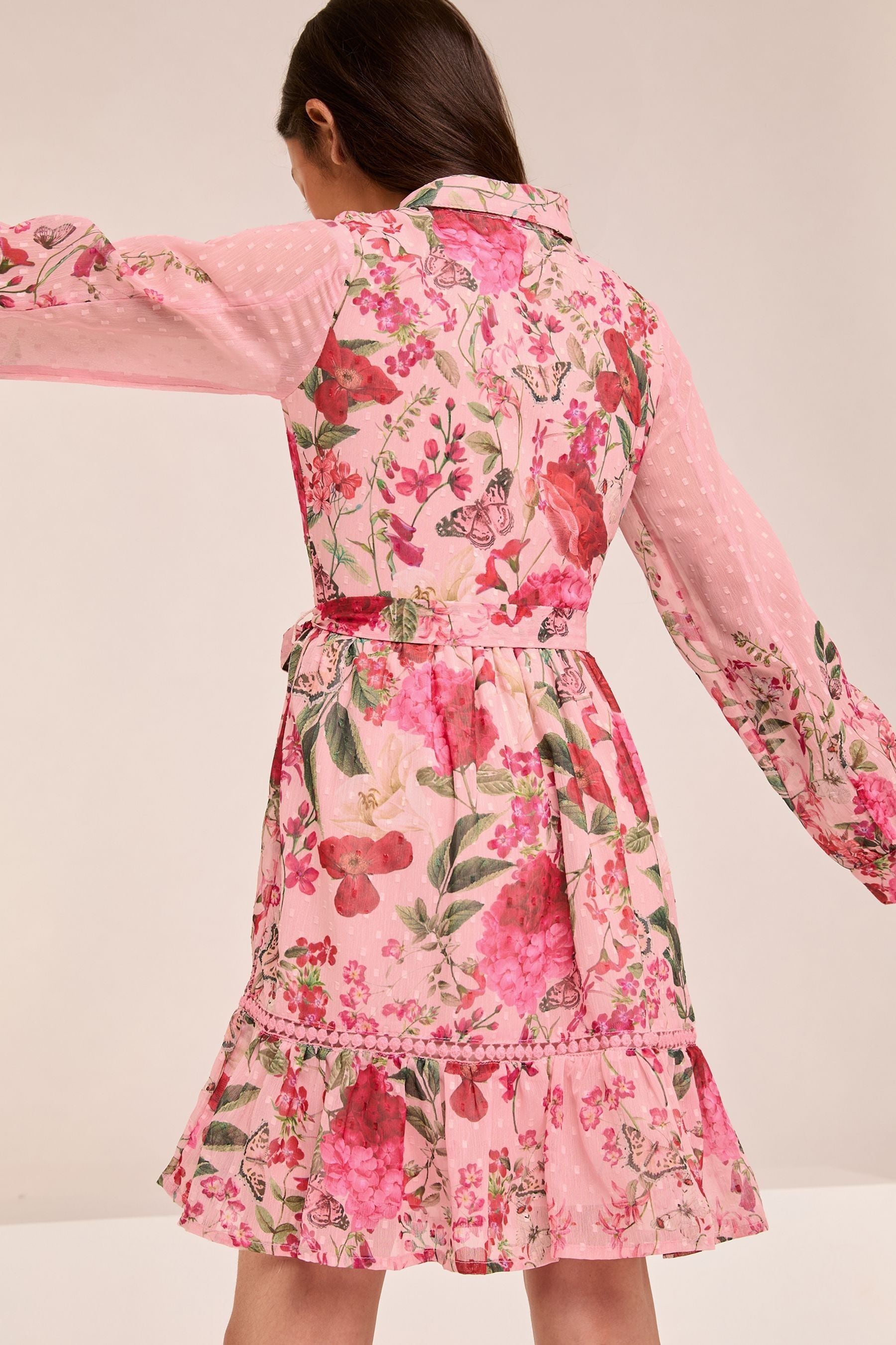 Lipsy Pink Floral Chiffon Trim Shirt Dress (5-16yrs)