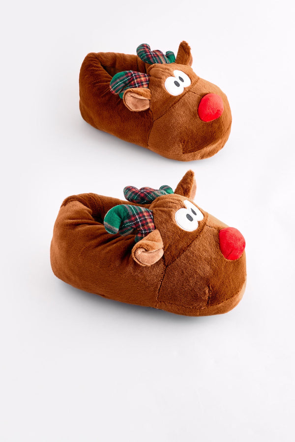 Brown Reindeer Christmas Slippers