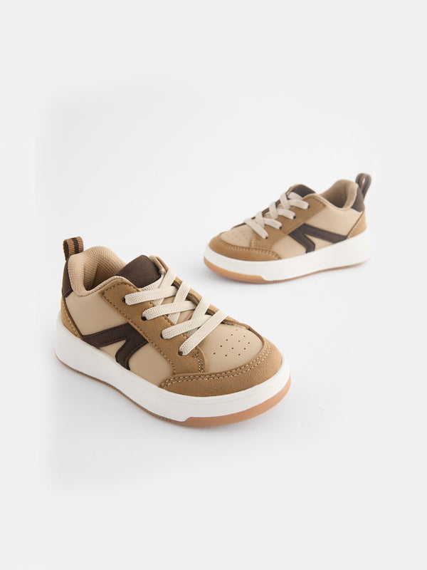 Tan Brown Elastic Lace Trainers