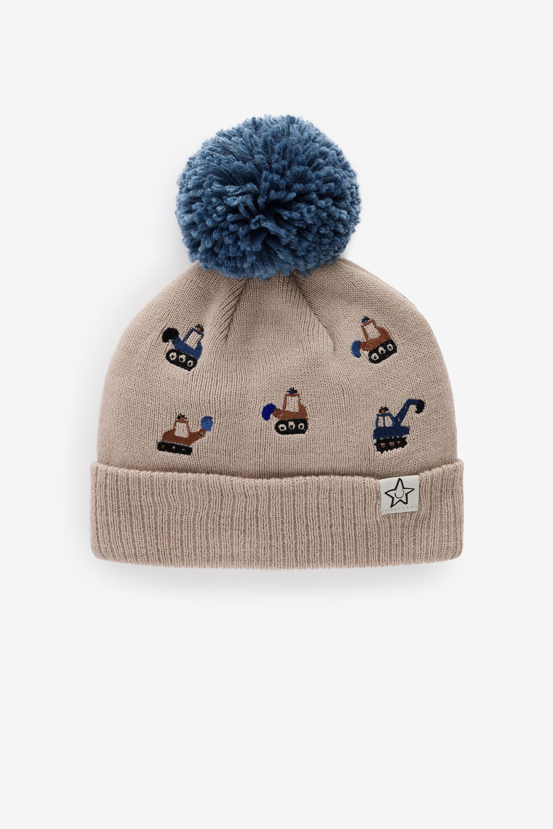 Neutral Vehicle Embroidered Character Pom Hat (3mths-10yrs)