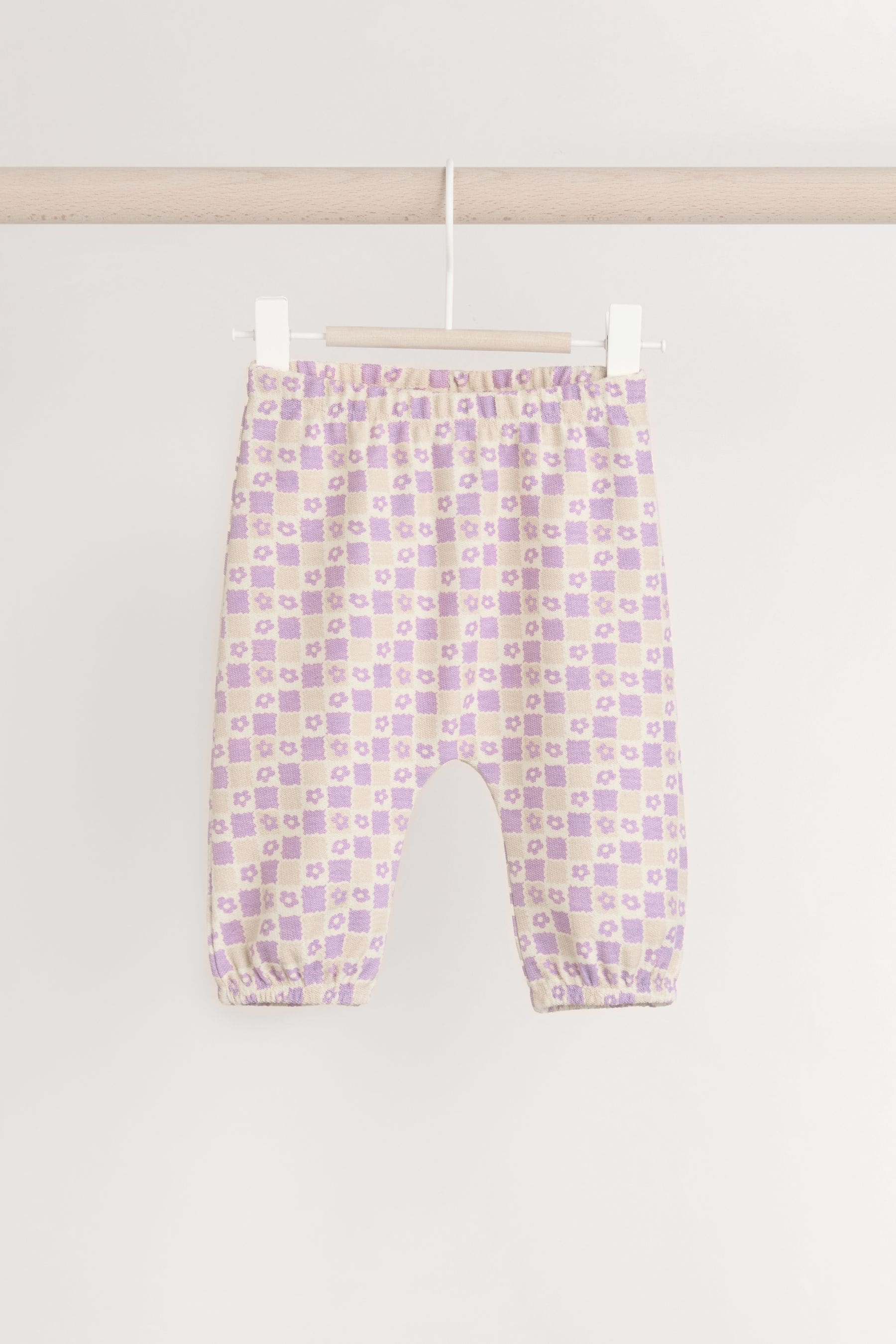 Cream/Lilac Purple Character Graphic Baby Long Sleeve Top & Joggers Set