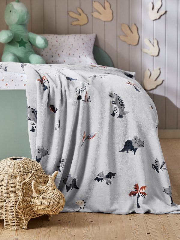 Grey Dinosaur Super Soft Fleece Blanket