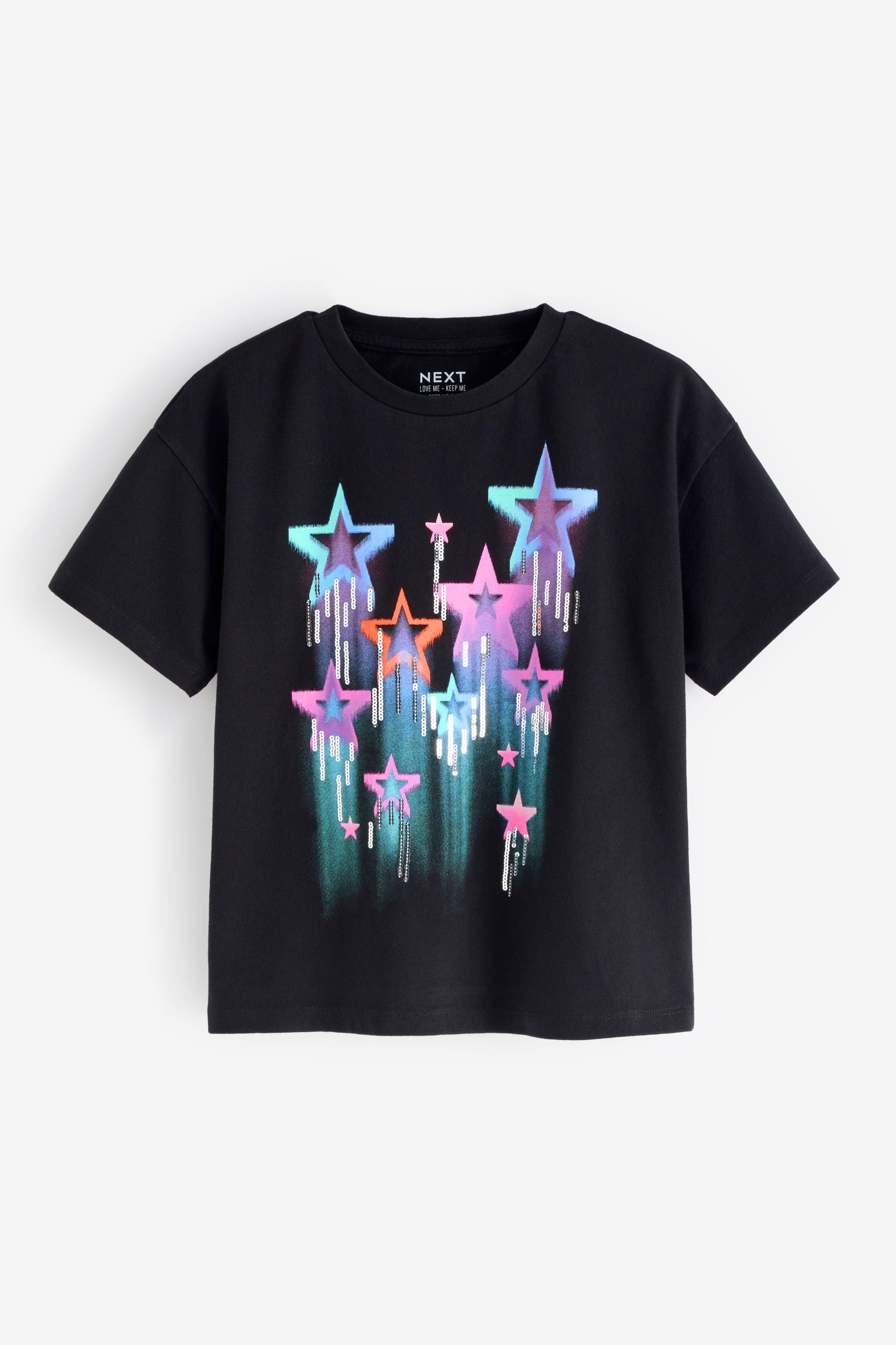 Black Sequin Star Graphic T-Shirt (3-16yrs)