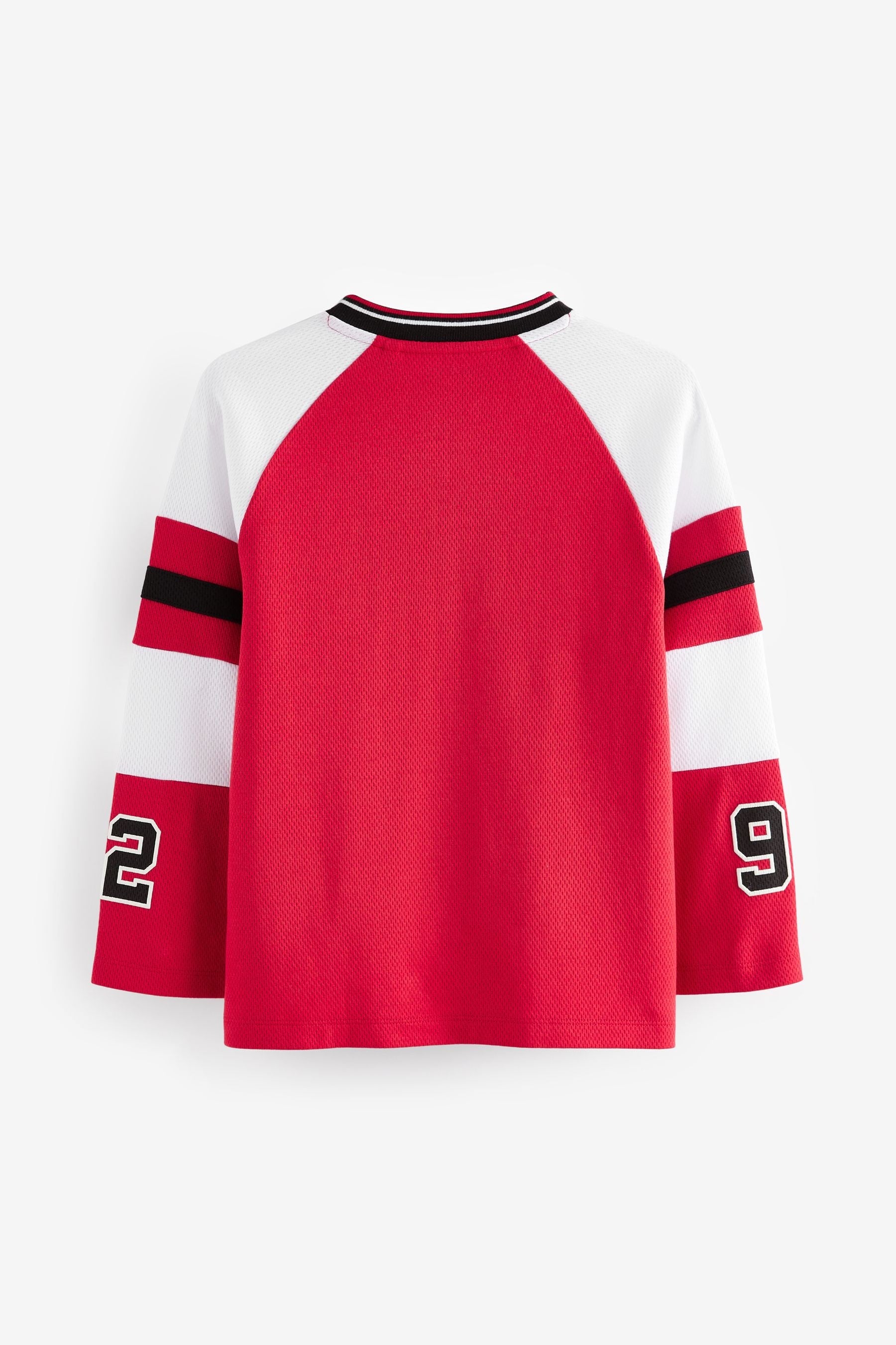 Red 100% Cotton Long Sleeve Varsity T-Shirt (3-16yrs)