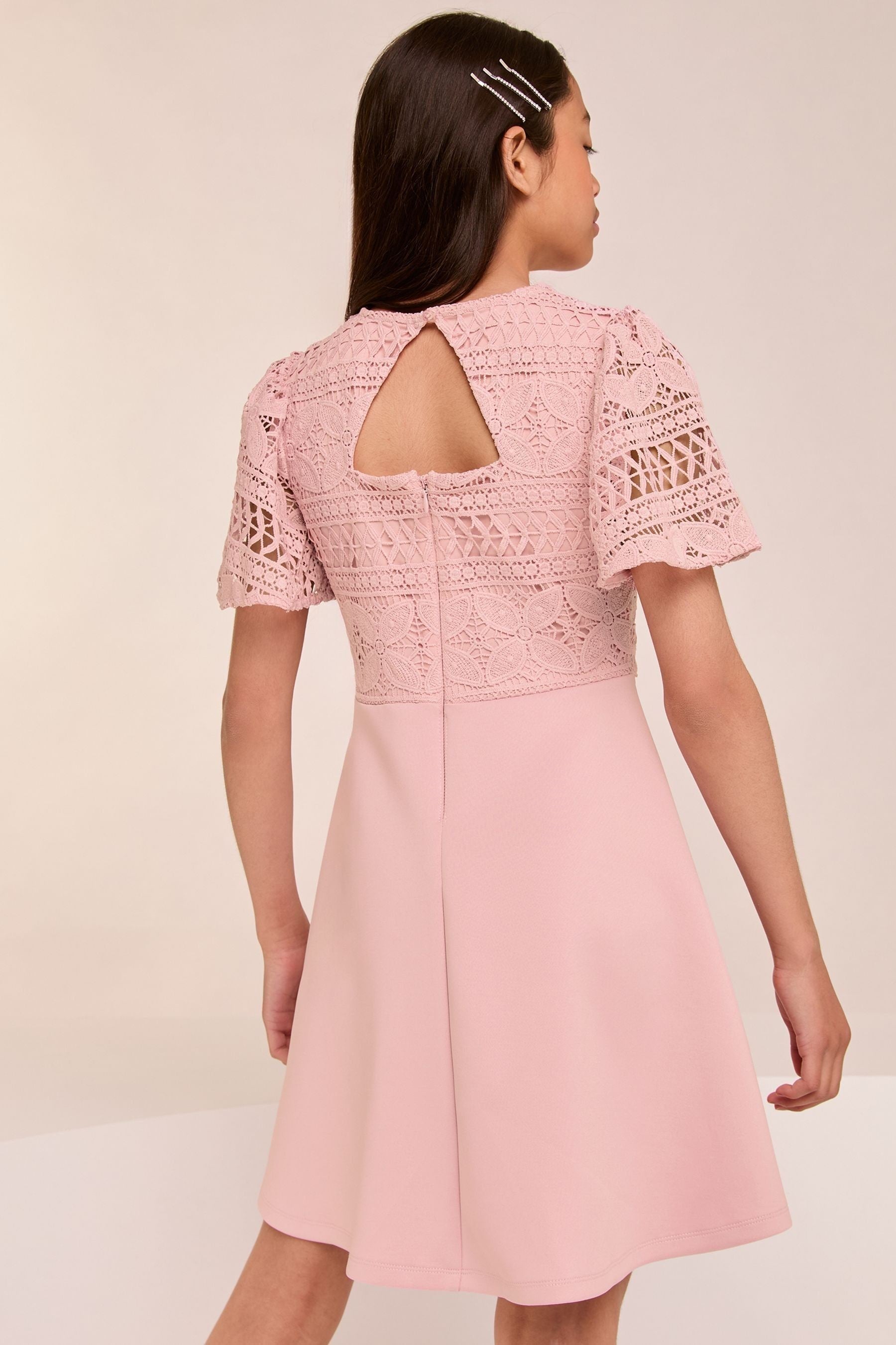 Lipsy Pink 2in1 Flutter Sleeve Lace Occasion Dress