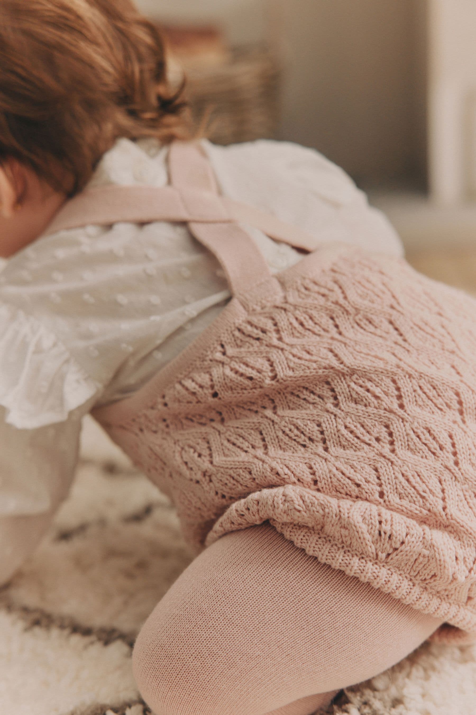 Pink Baby Knitted Romper 100% Cotton Dungarees With Blouse And Tights (0mths-2yrs)