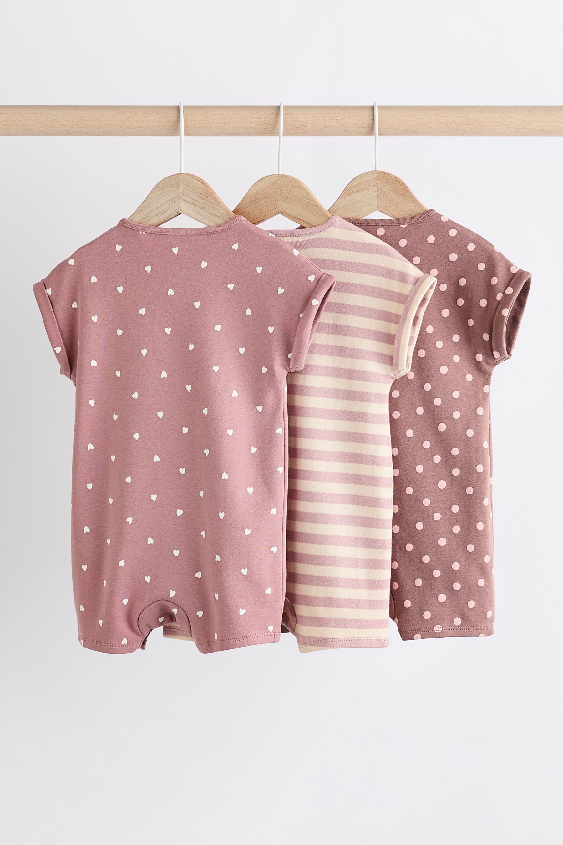 Pink Spot/ Stripe 100% Cotton Baby Rompers 3 Pack