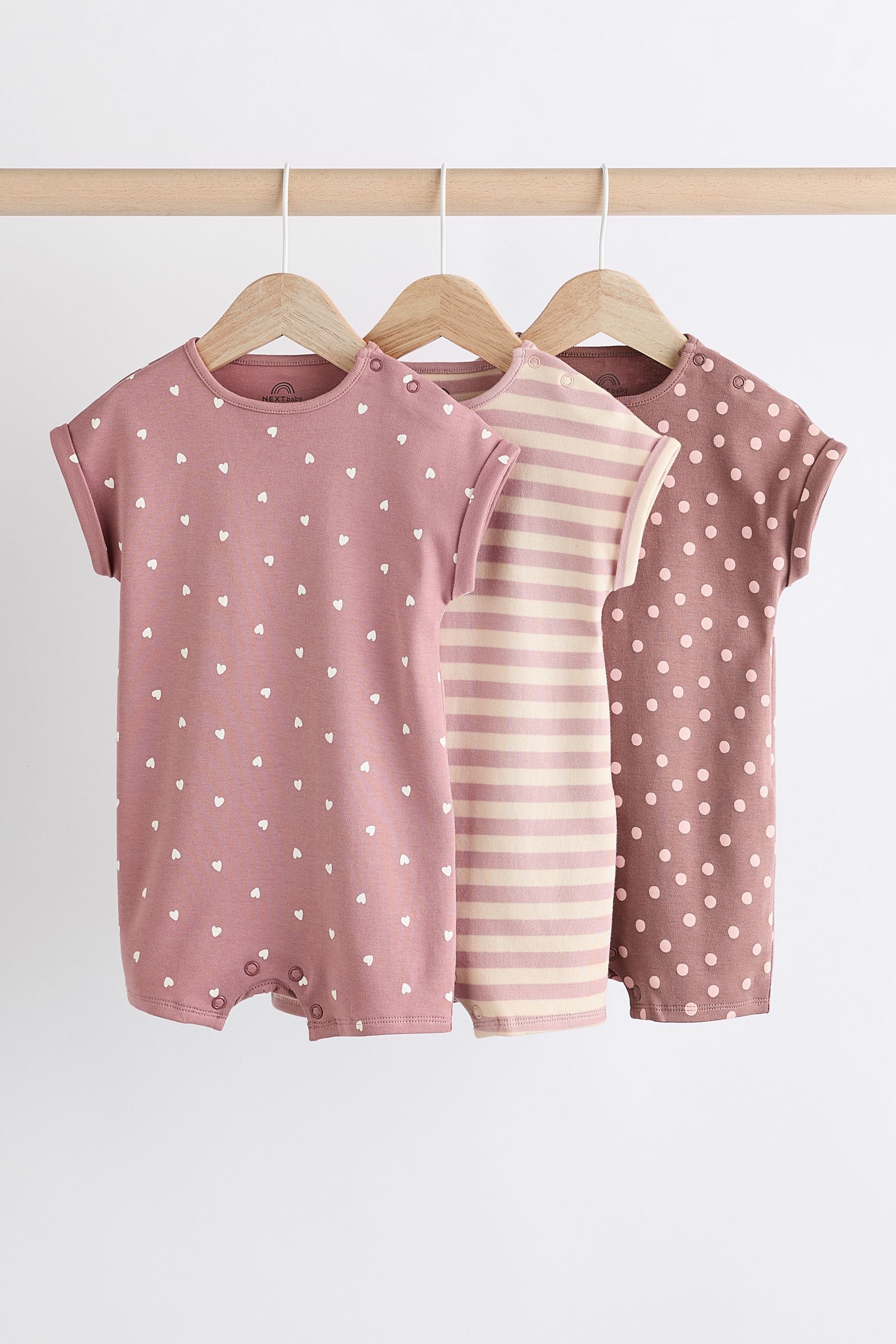 Pink Spot/ Stripe 100% Cotton Baby Rompers 3 Pack