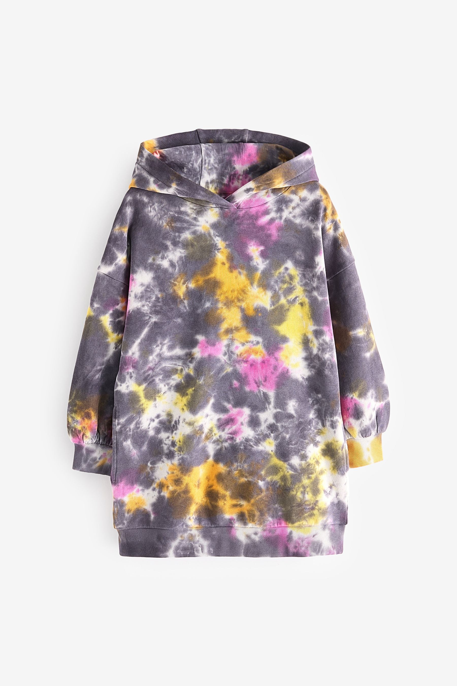 Black Pink Tie Dye Printed Longline Hoodie (3-16yrs)