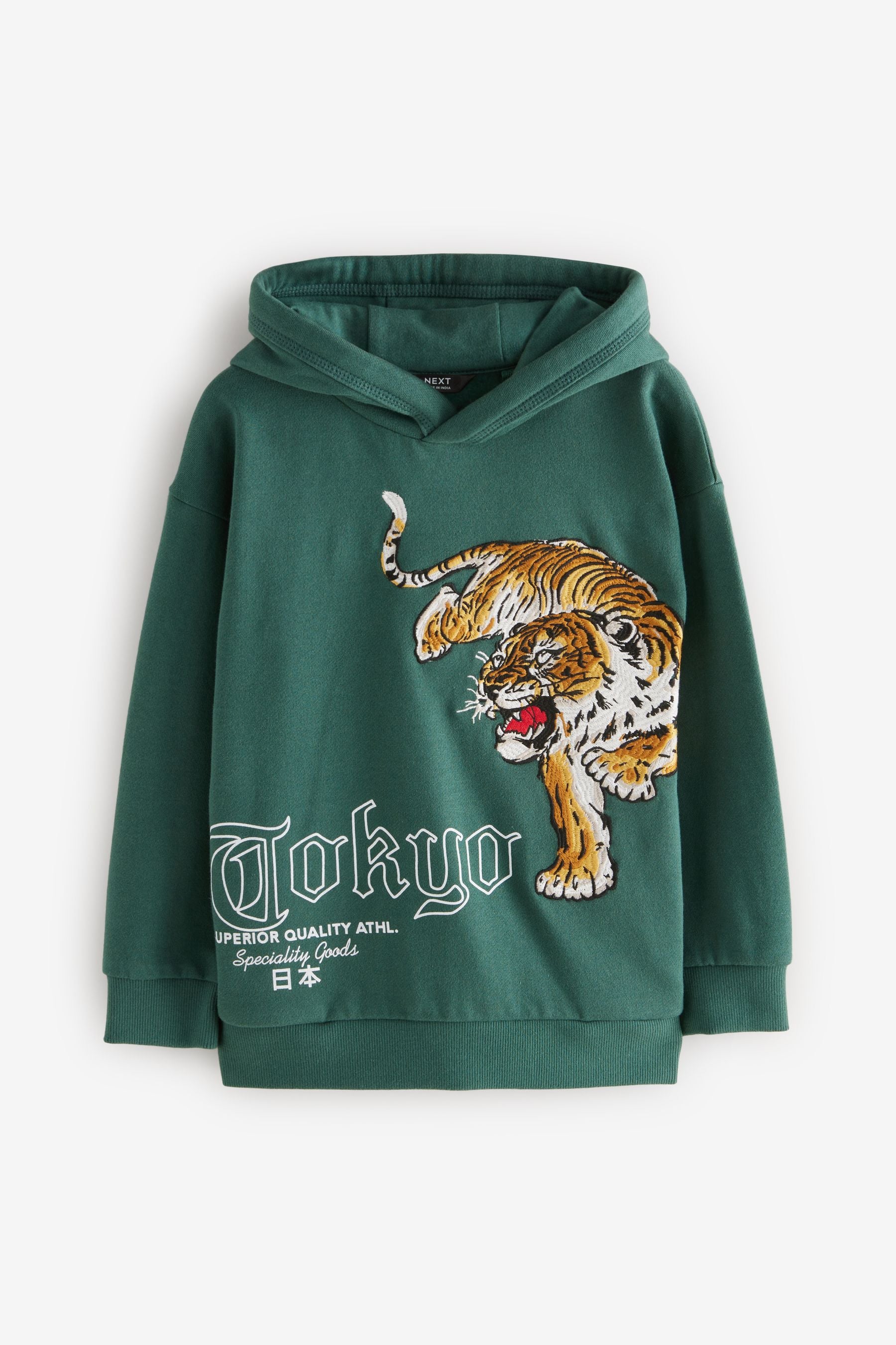 Green Tokyo Embroidered Tiger Hoodie (3-16yrs)