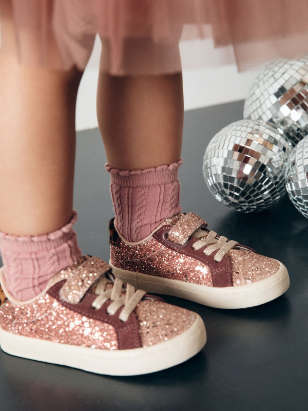 Rose Gold Glitter Elastic Lace Trainers