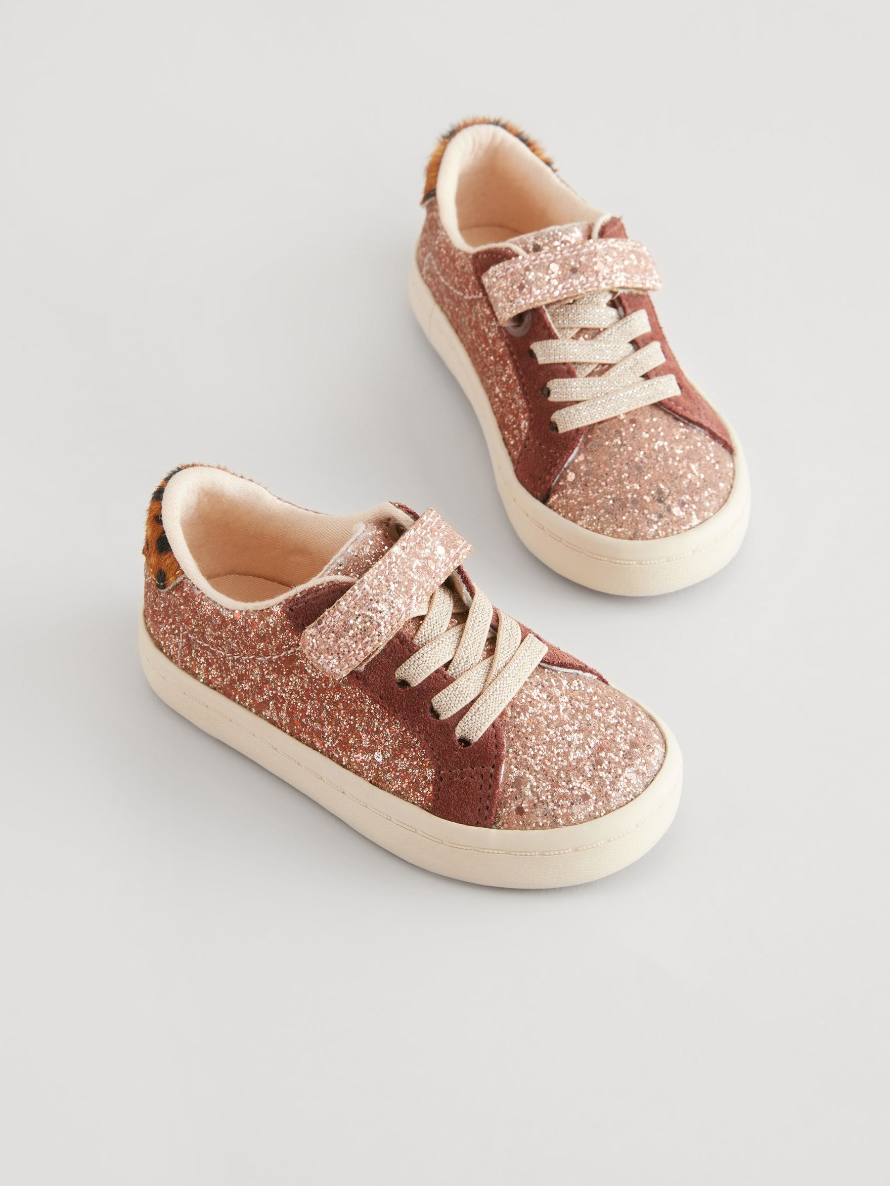 Rose Gold Glitter Elastic Lace Trainers